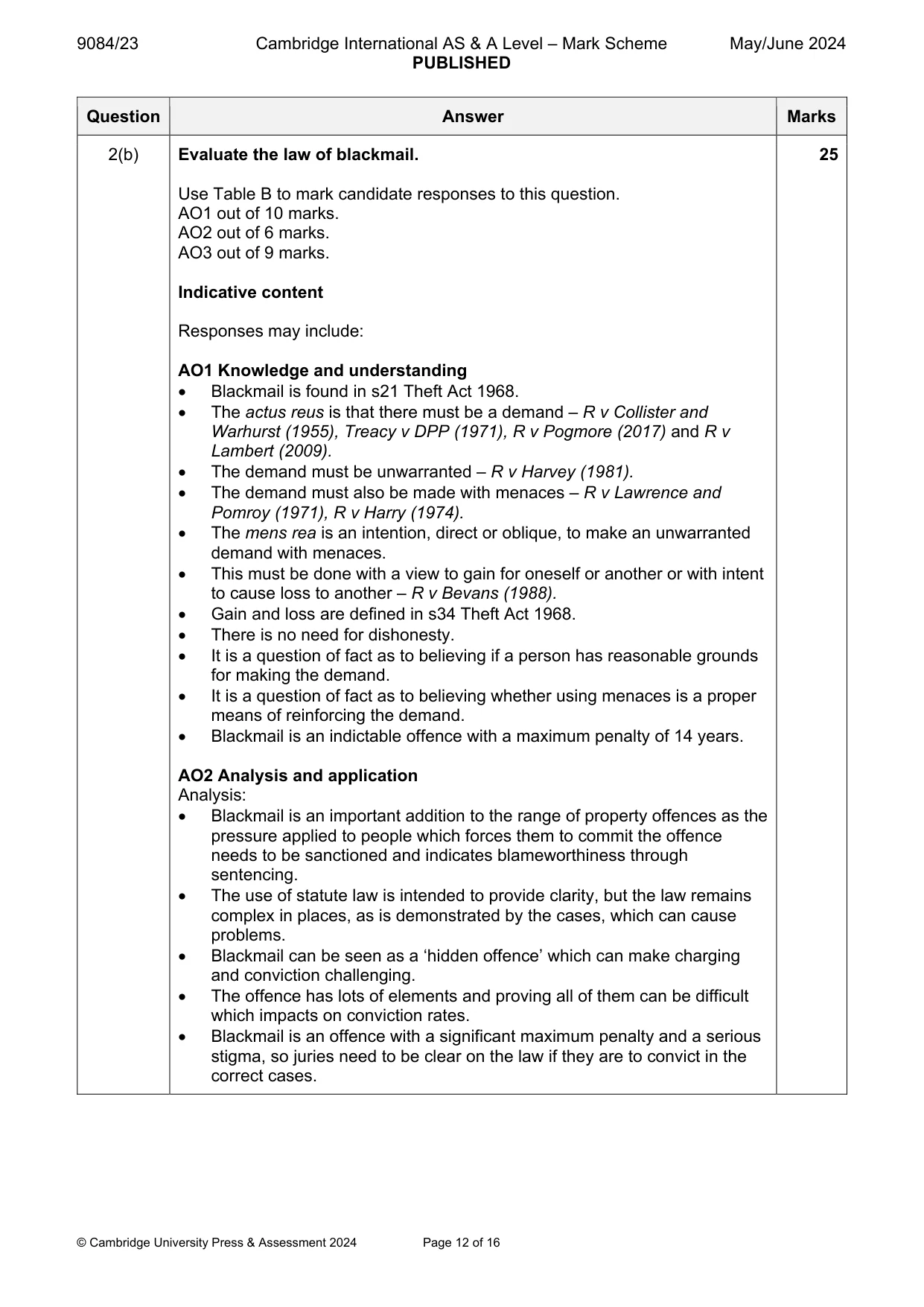 Mark scheme, page 12 of 16