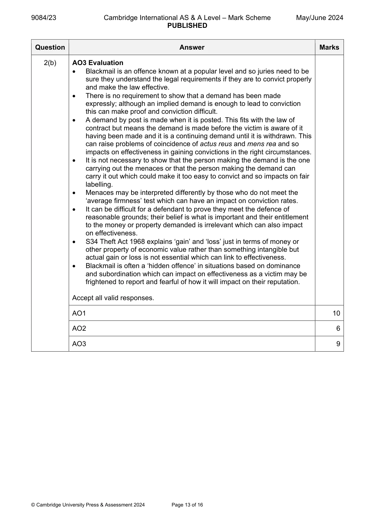 Mark scheme, page 13 of 16