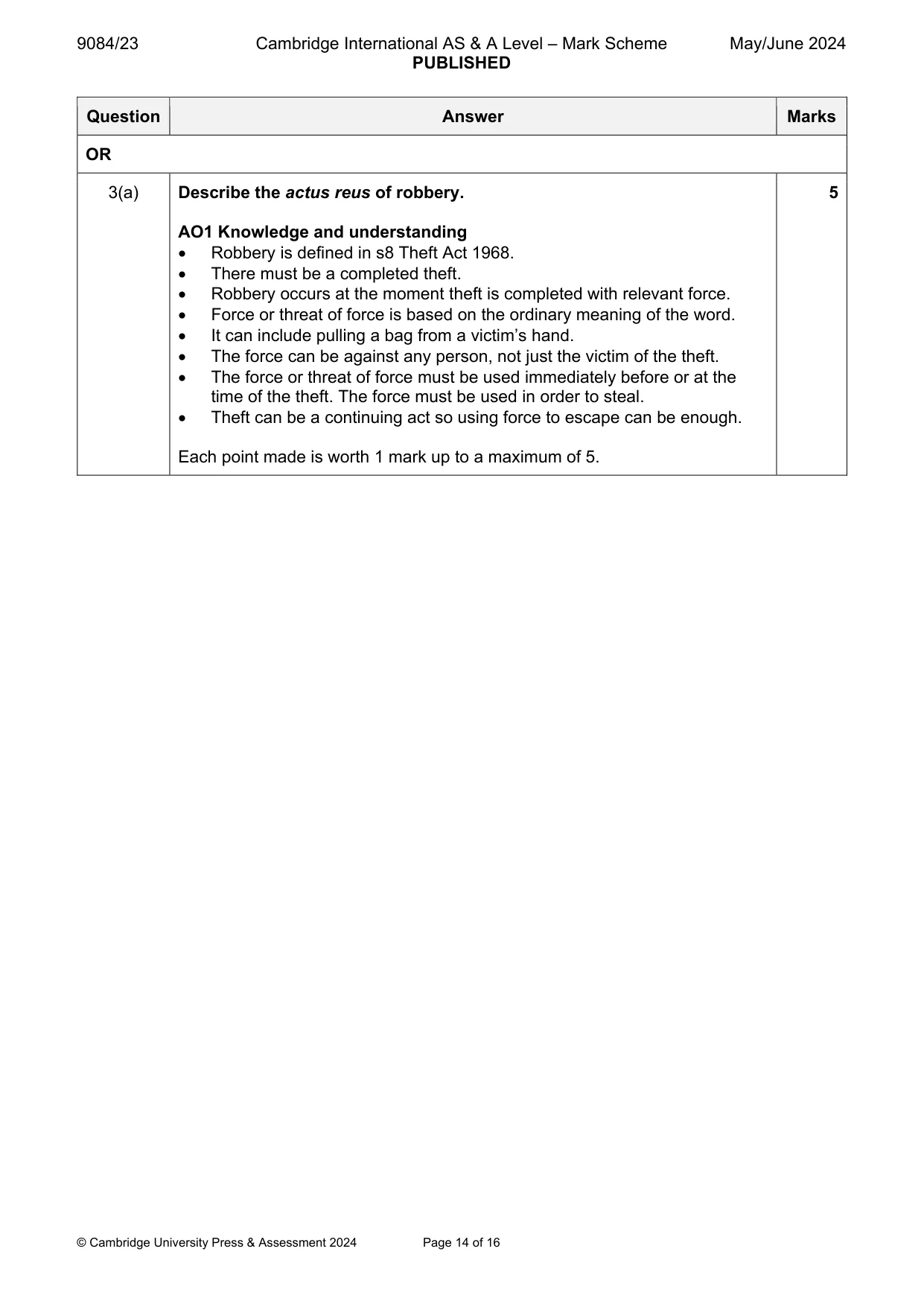 Mark scheme, page 14 of 16