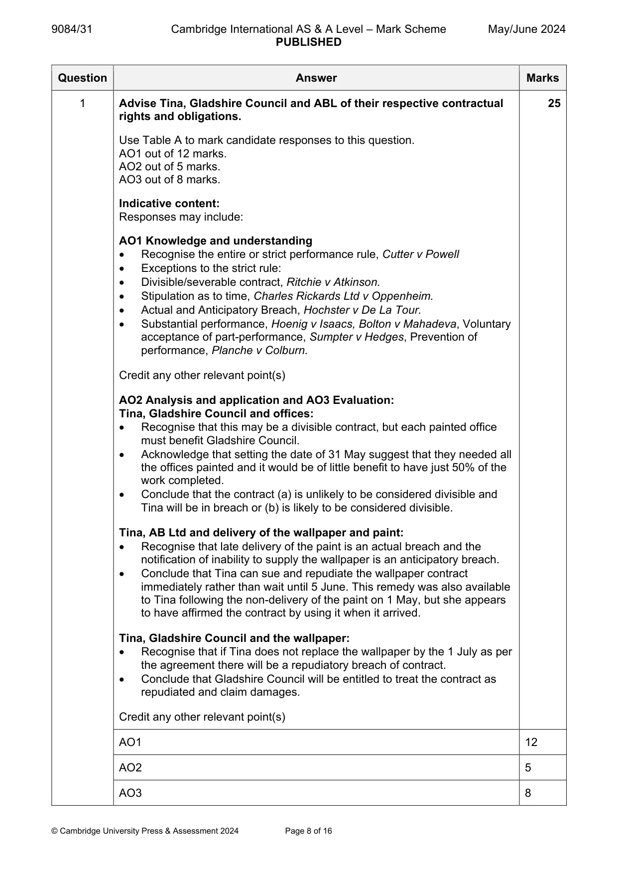 Mark scheme, page 8 of 16