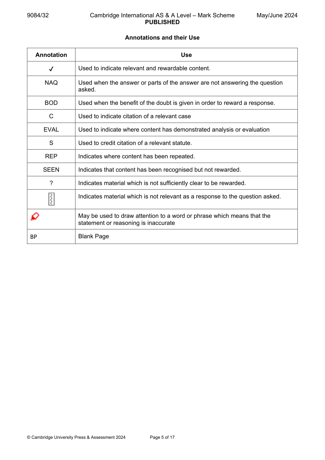 Mark scheme, page 5 of 17