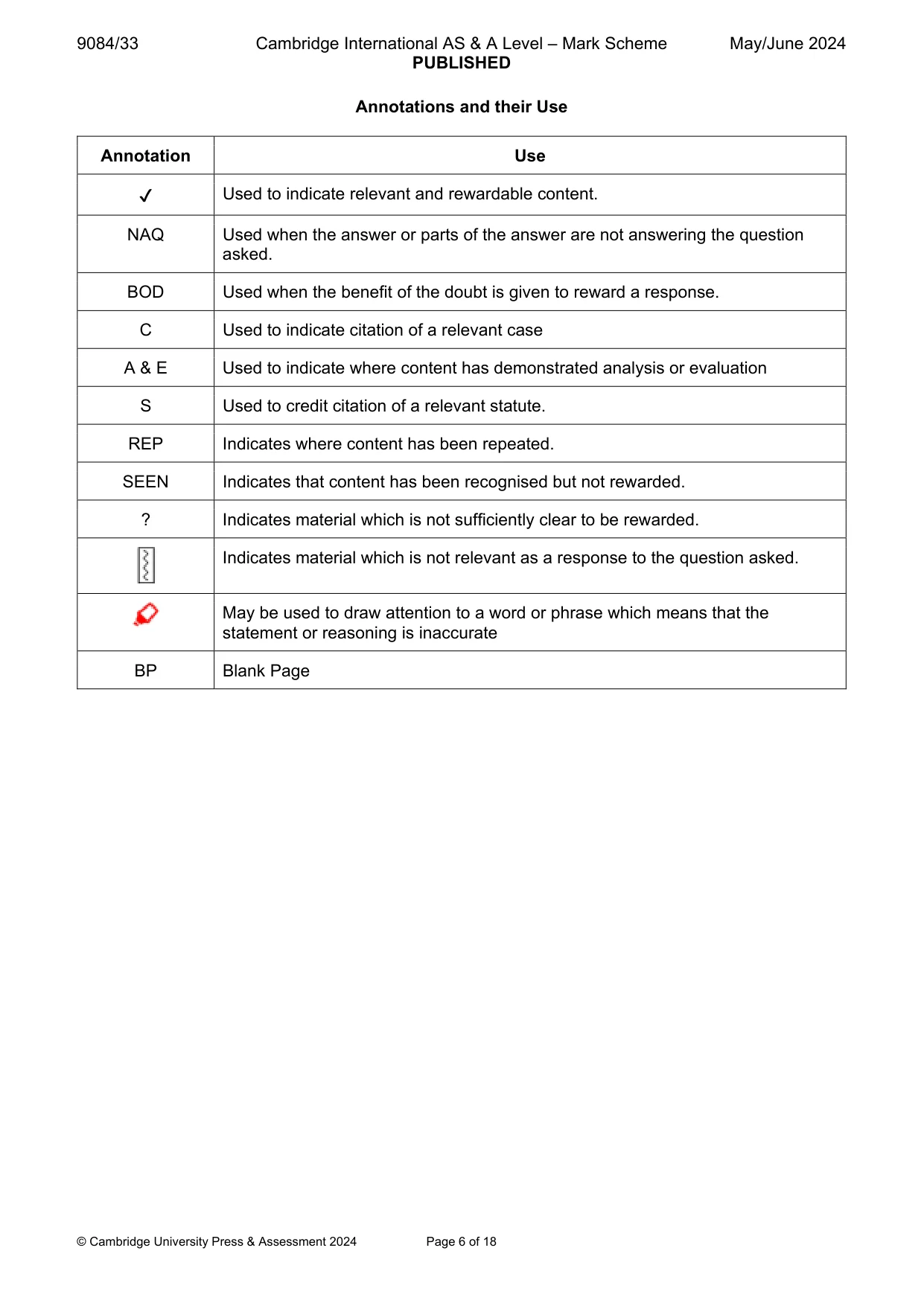 Mark scheme, page 6 of 18