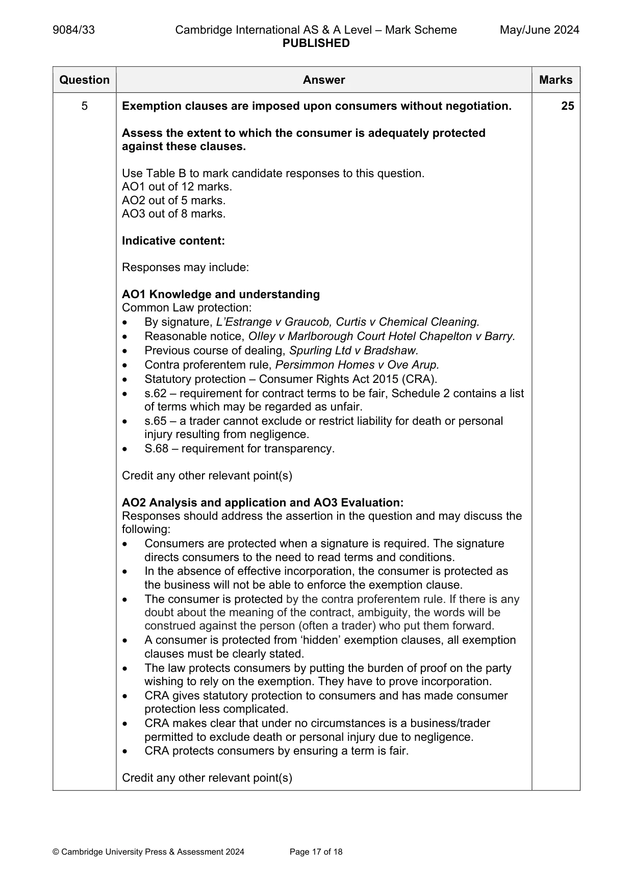 Mark scheme, page 17 of 18