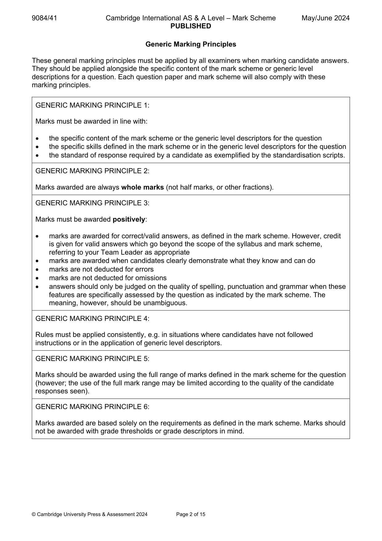 Mark scheme, page 2 of 15