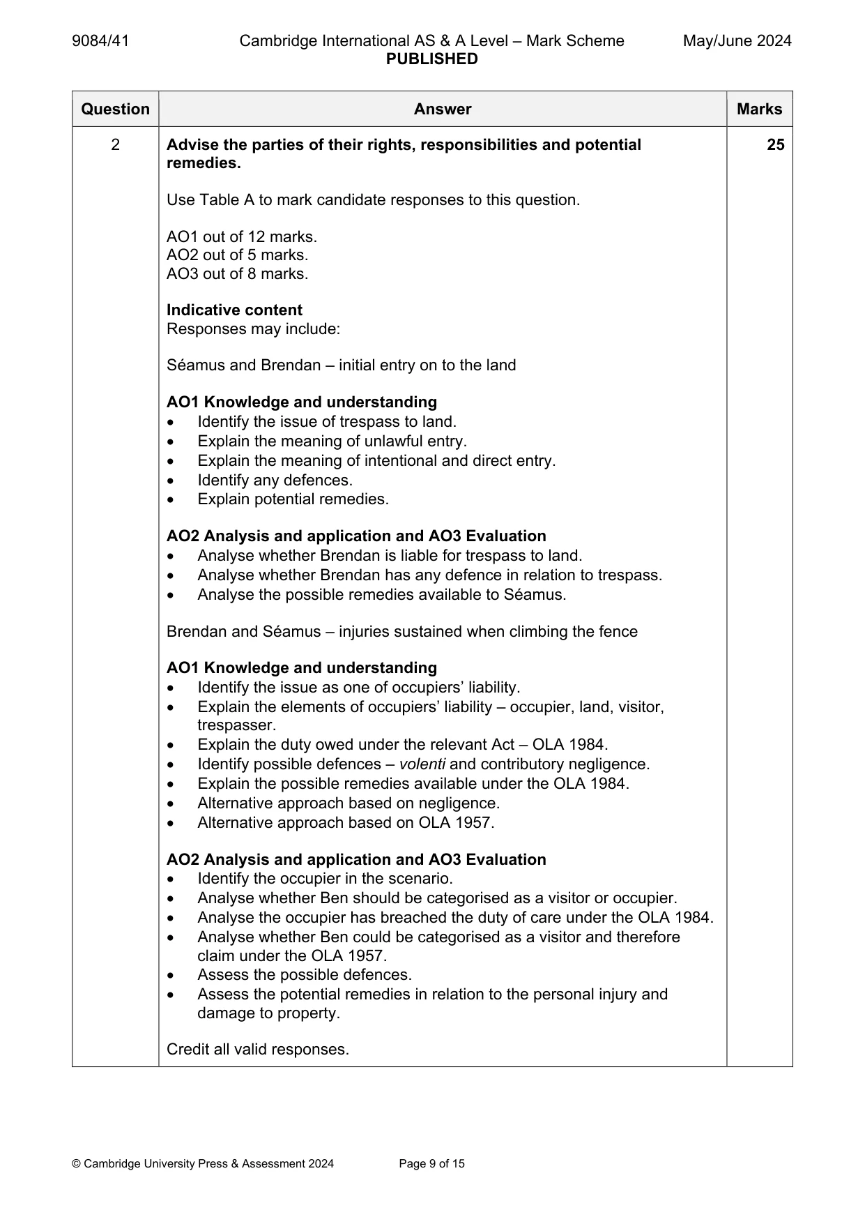 Mark scheme, page 9 of 15