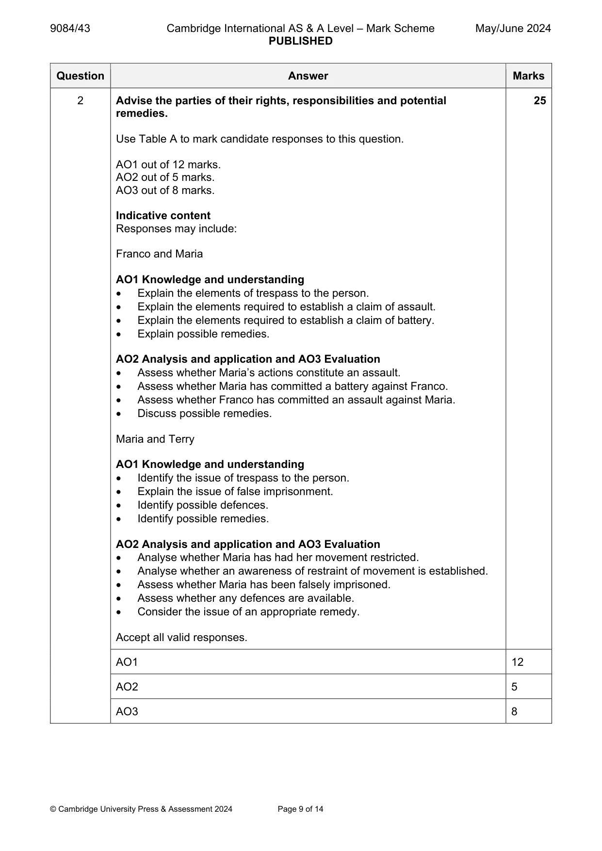 Mark scheme, page 9 of 14