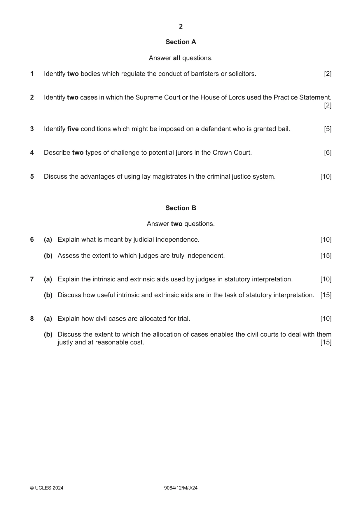 Cambridge A Level Law 9084 2024 May/June Paper 1 · Variant 2 question paper, page 2 of 4