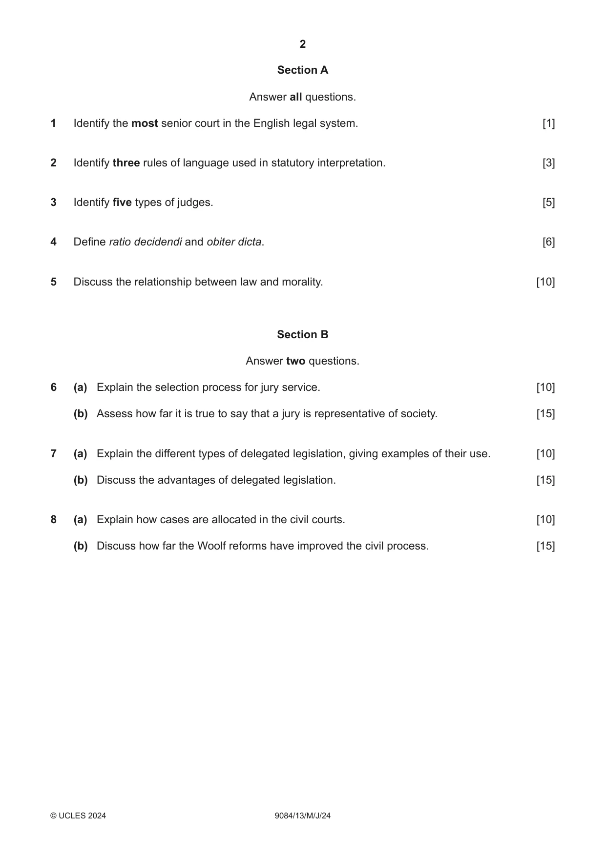 Cambridge A Level Law 9084 2024 May/June Paper 1 · Variant 3 question paper, page 2 of 4