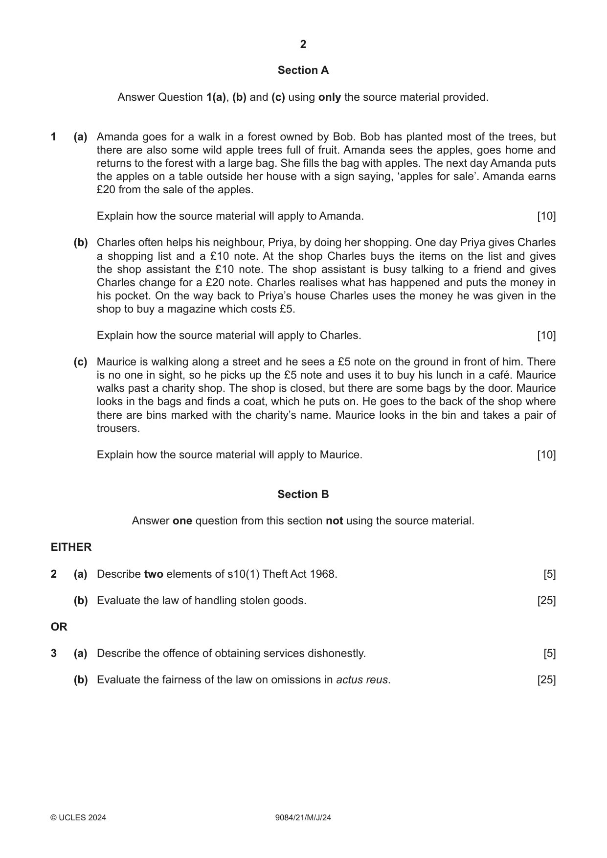 Cambridge A Level Law 9084 2024 May/June Paper 2 · Variant 1 question paper, page 2 of 4