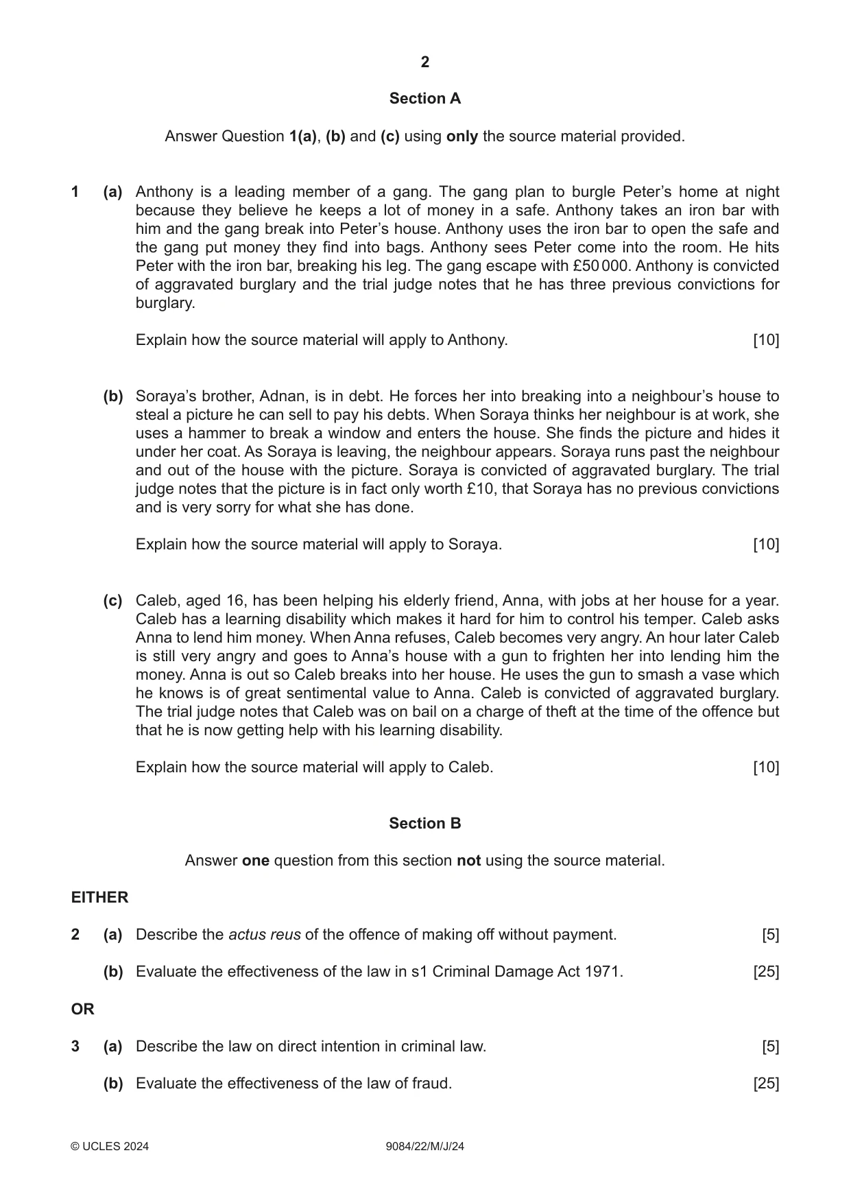 Cambridge A Level Law 9084 2024 May/June Paper 2 · Variant 2 question paper, page 2 of 4