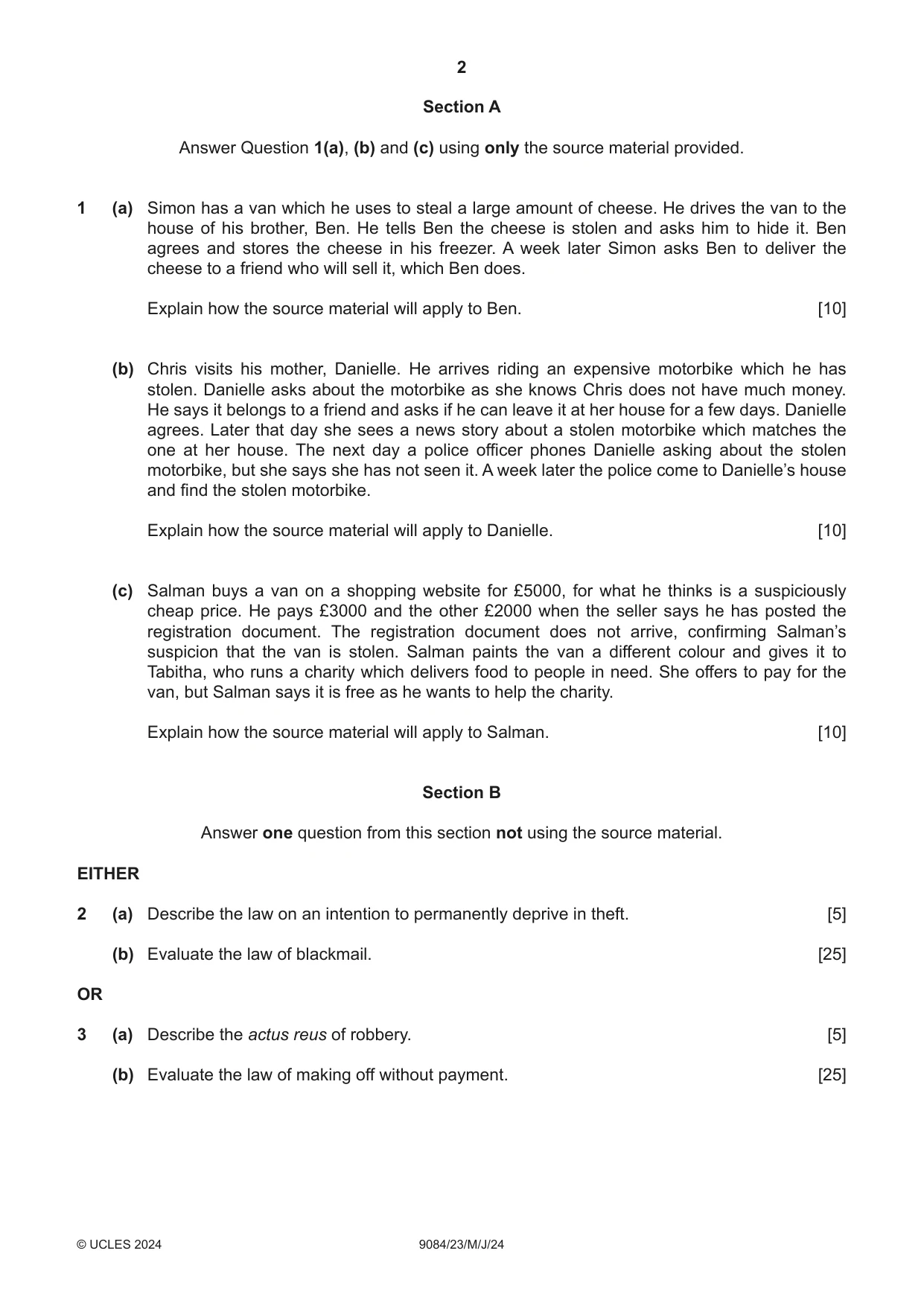 Cambridge A Level Law 9084 2024 May/June Paper 2 · Variant 3 question paper, page 2 of 4