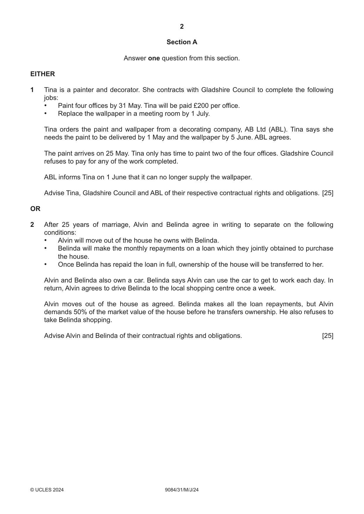 Cambridge A Level Law 9084 2024 May/June Paper 3 · Variant 1 question paper, page 2 of 4