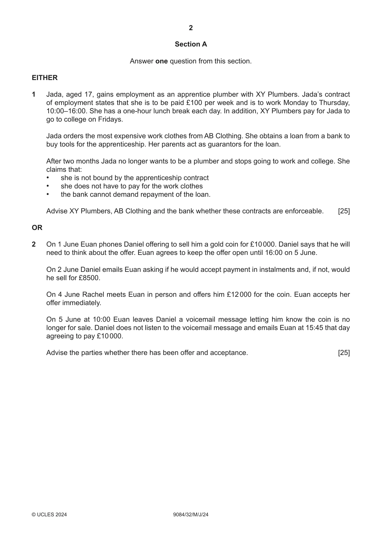Cambridge A Level Law 9084 2024 May/June Paper 3 · Variant 2 question paper, page 2 of 4