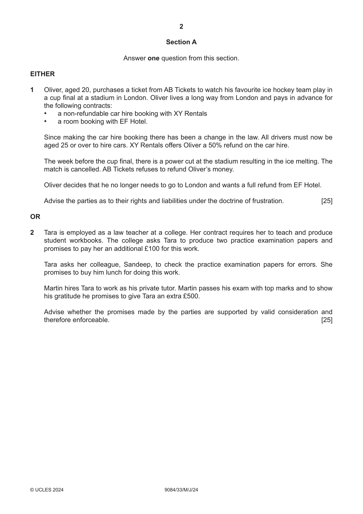 Cambridge A Level Law 9084 2024 May/June Paper 3 · Variant 3 question paper, page 2 of 4