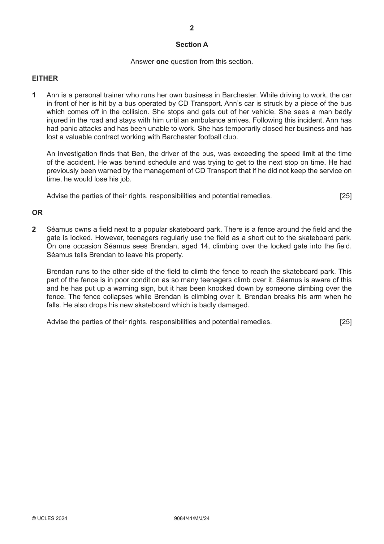 Cambridge A Level Law 9084 2024 May/June Paper 4 · Variant 1 question paper, page 2 of 4