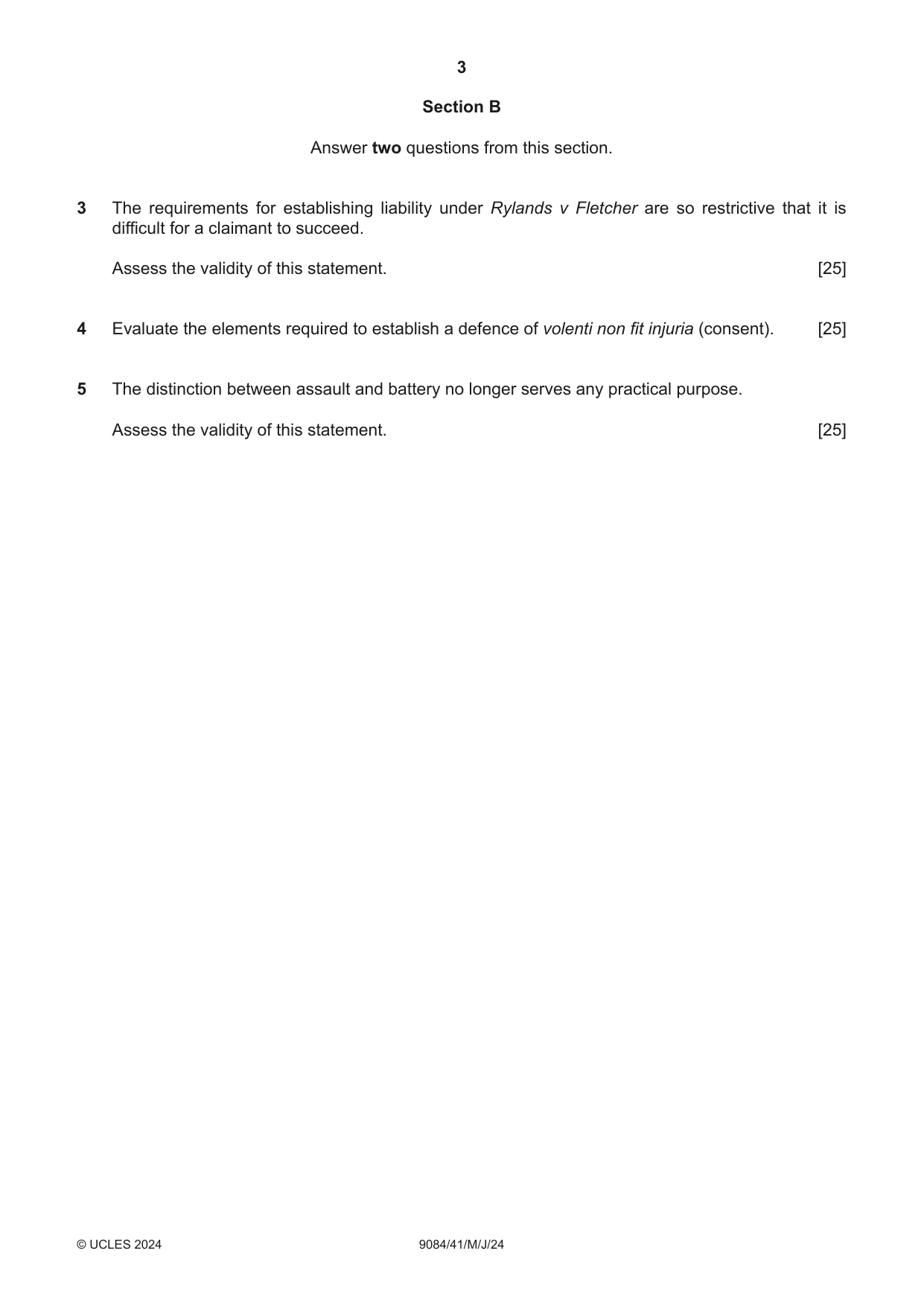 Cambridge A Level Law 9084 2024 May/June Paper 4 · Variant 1 question paper, page 3 of 4