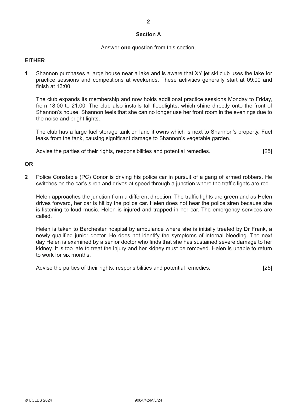 Cambridge A Level Law 9084 2024 May/June Paper 4 · Variant 2 question paper, page 2 of 4