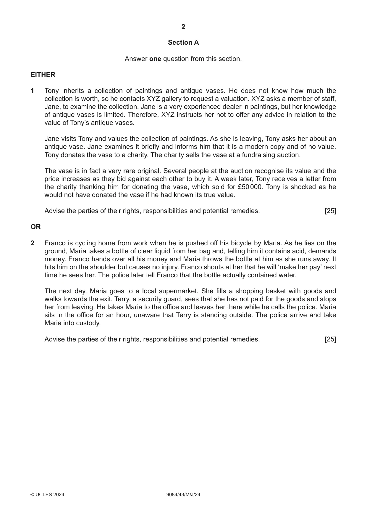Cambridge A Level Law 9084 2024 May/June Paper 4 · Variant 3 question paper, page 2 of 4