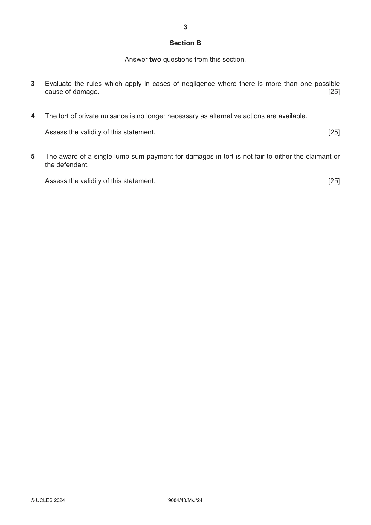 Cambridge A Level Law 9084 2024 May/June Paper 4 · Variant 3 question paper, page 3 of 4