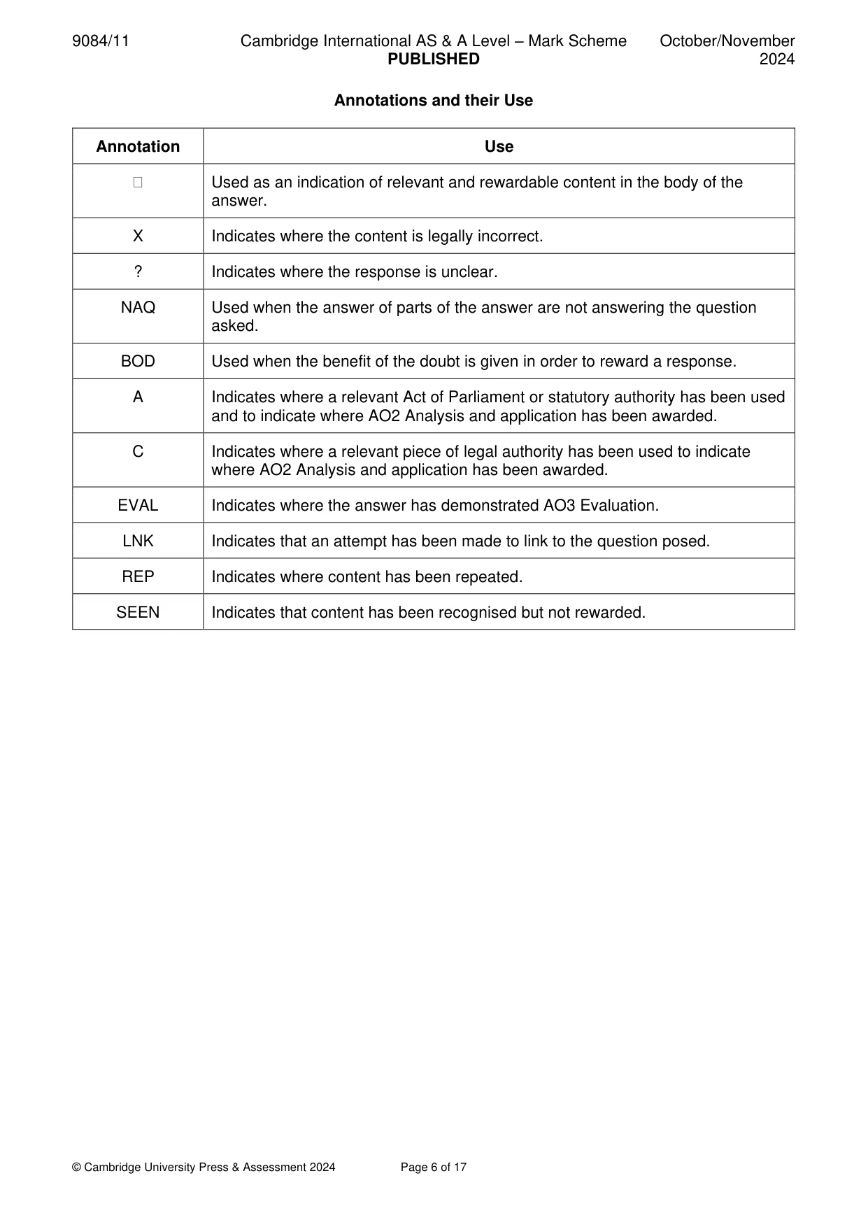 Mark scheme, page 6 of 17