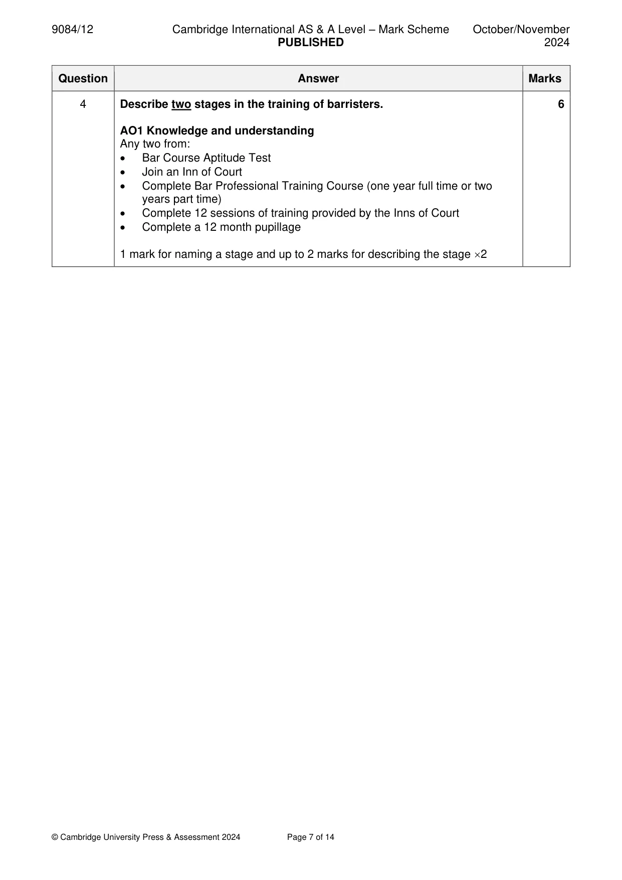 Mark scheme, page 7 of 14