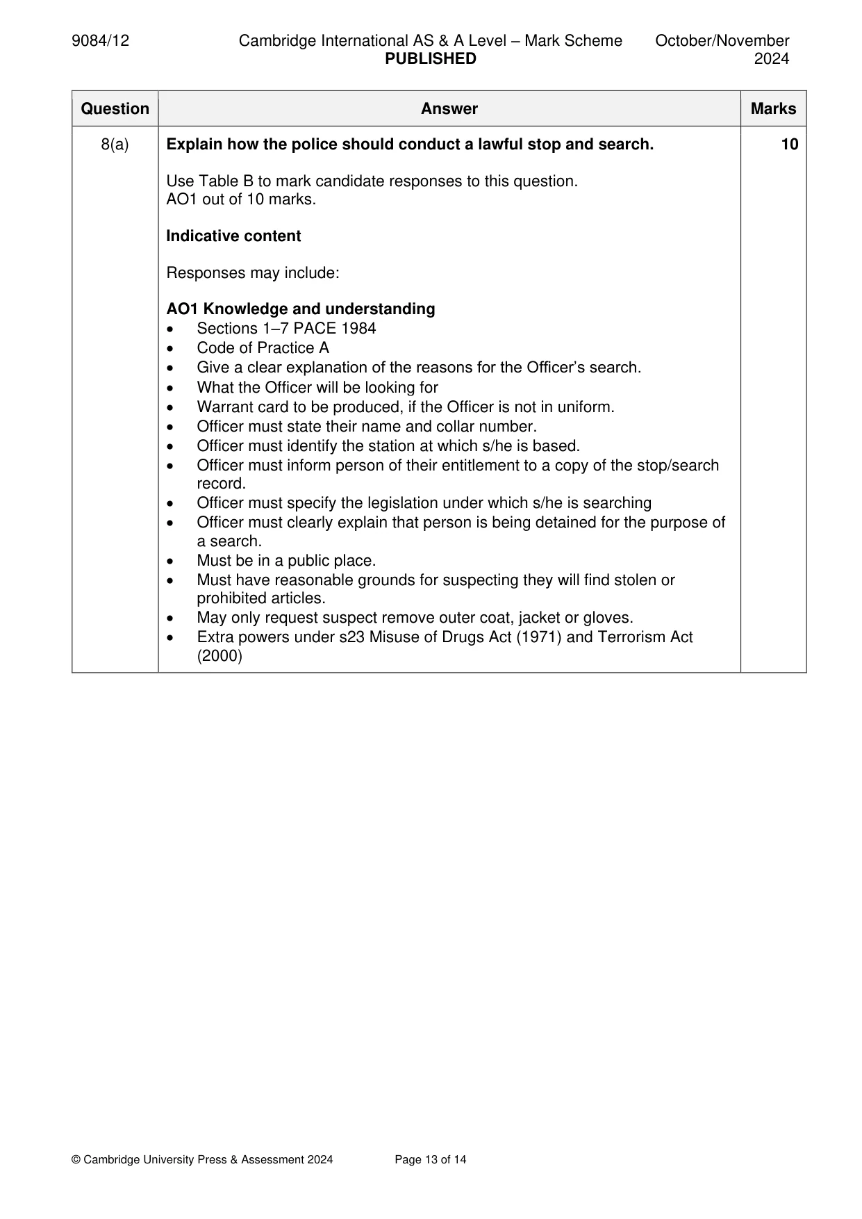 Mark scheme, page 13 of 14