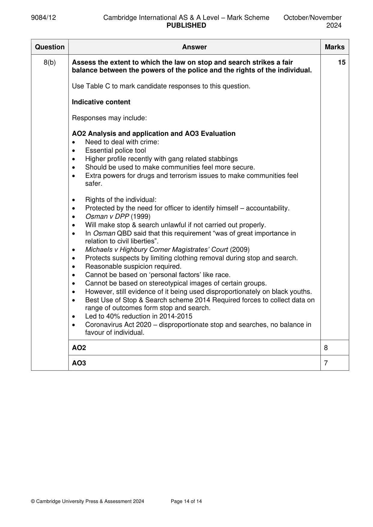 Mark scheme, page 14 of 14