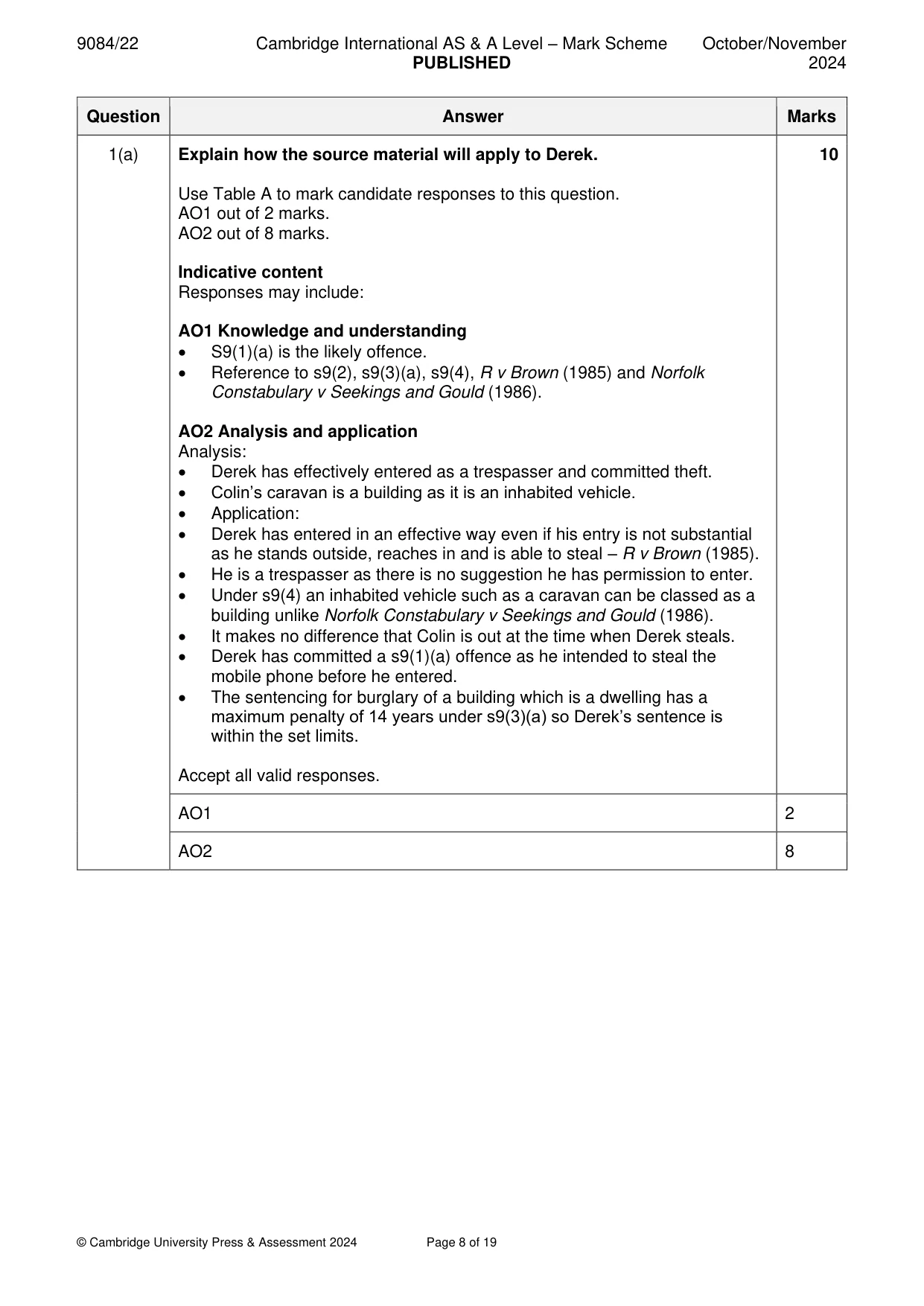 Mark scheme, page 8 of 19