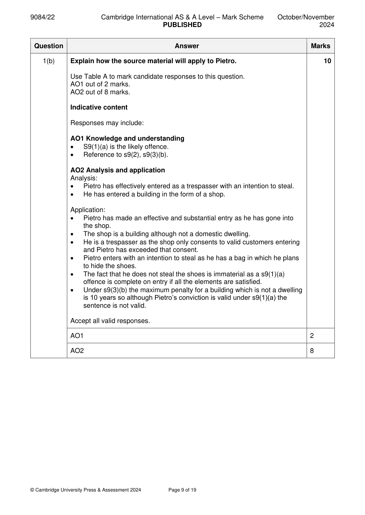 Mark scheme, page 9 of 19