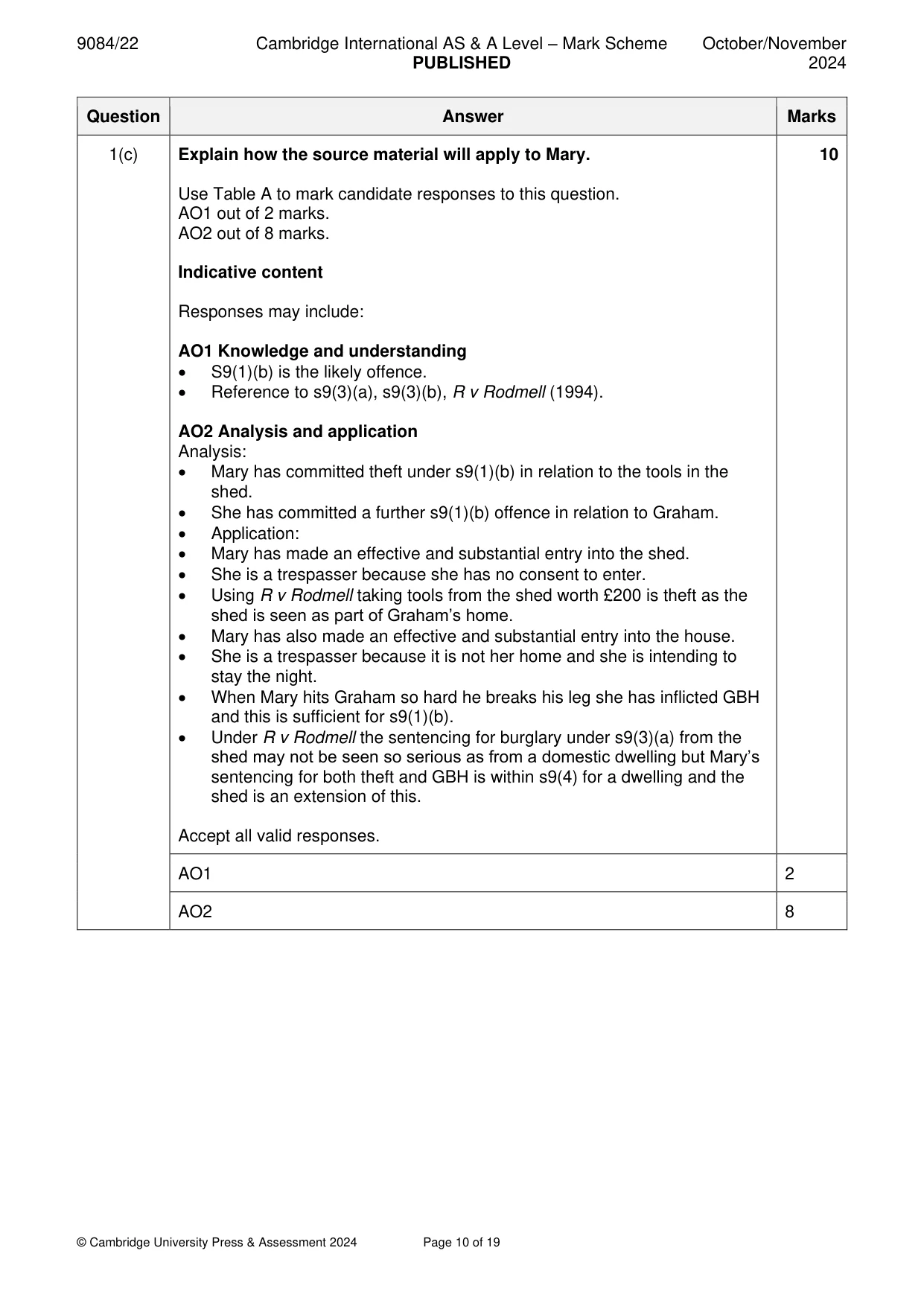 Mark scheme, page 10 of 19