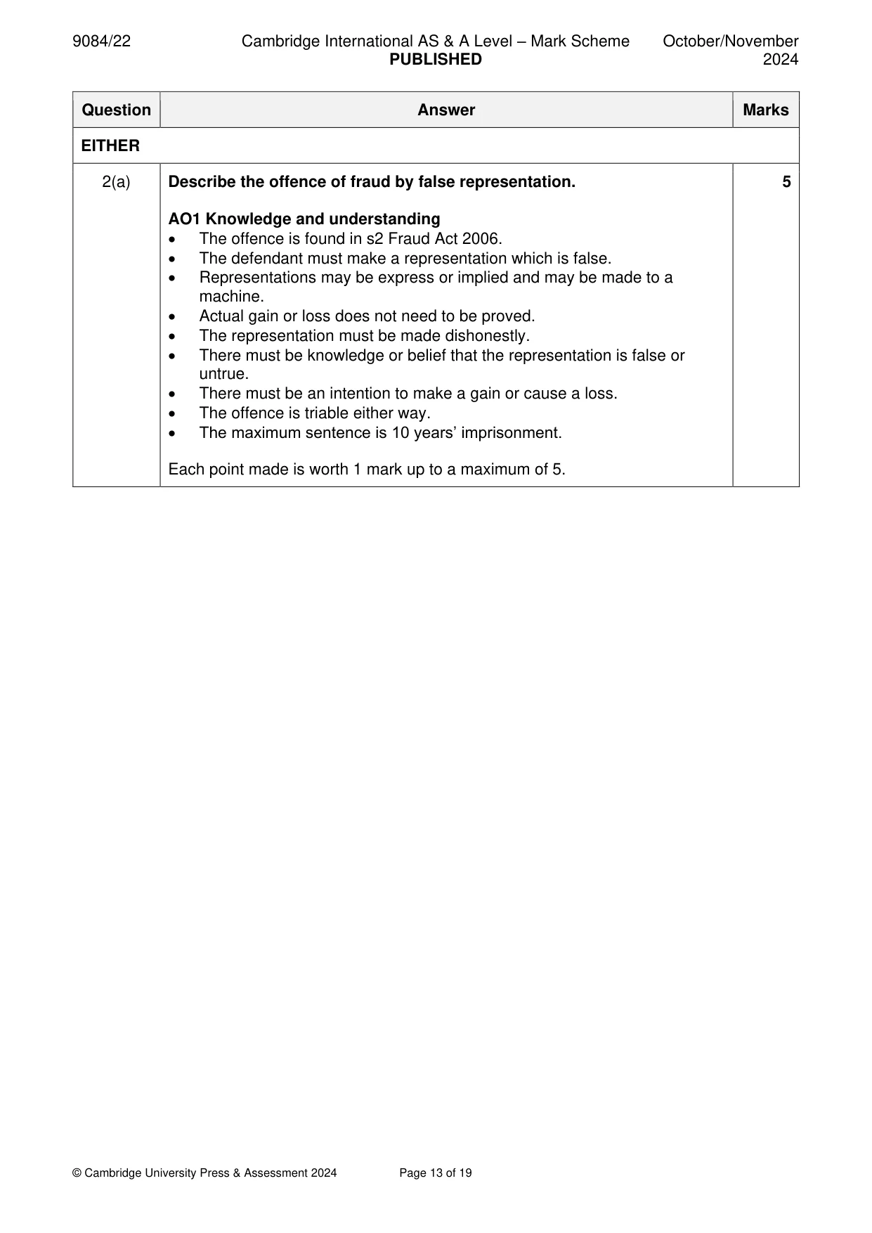 Mark scheme, page 13 of 19