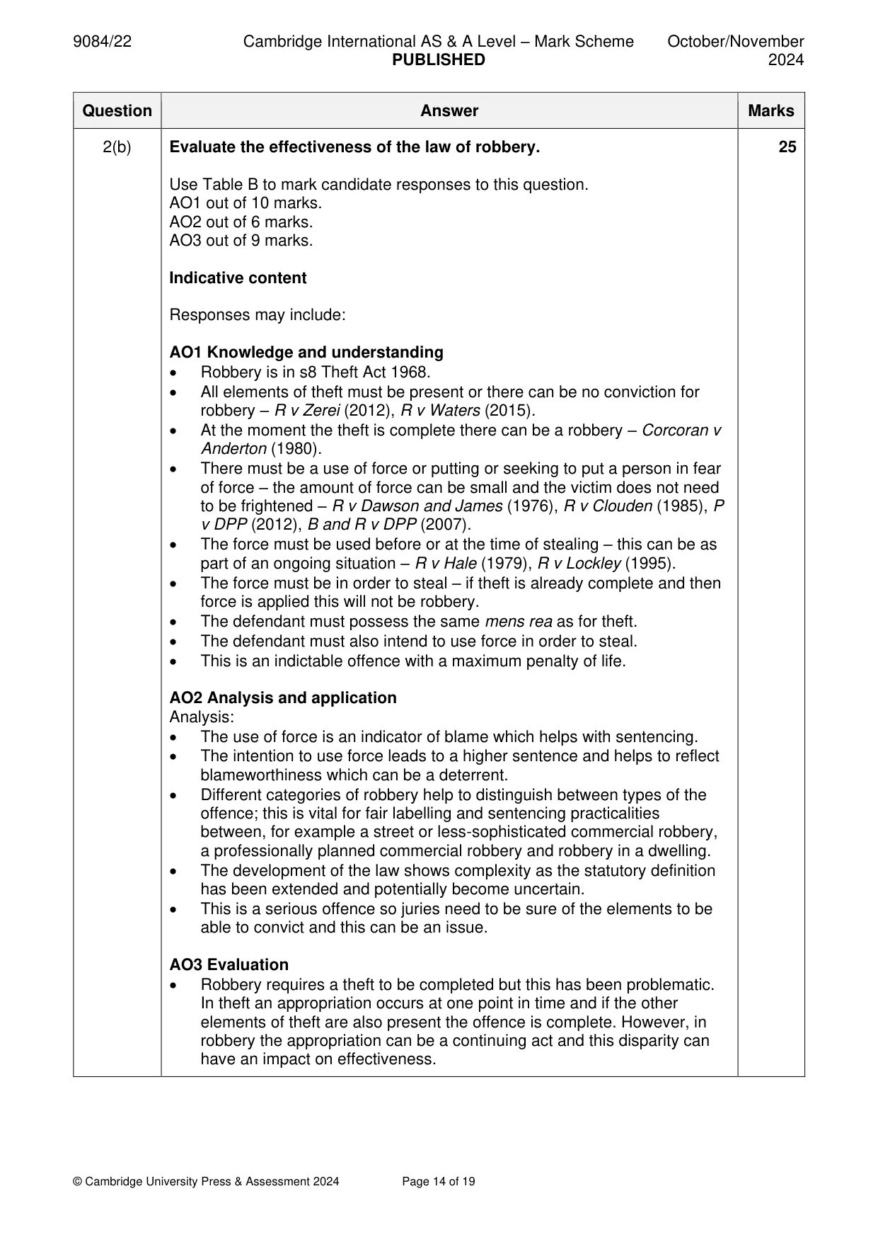Mark scheme, page 14 of 19