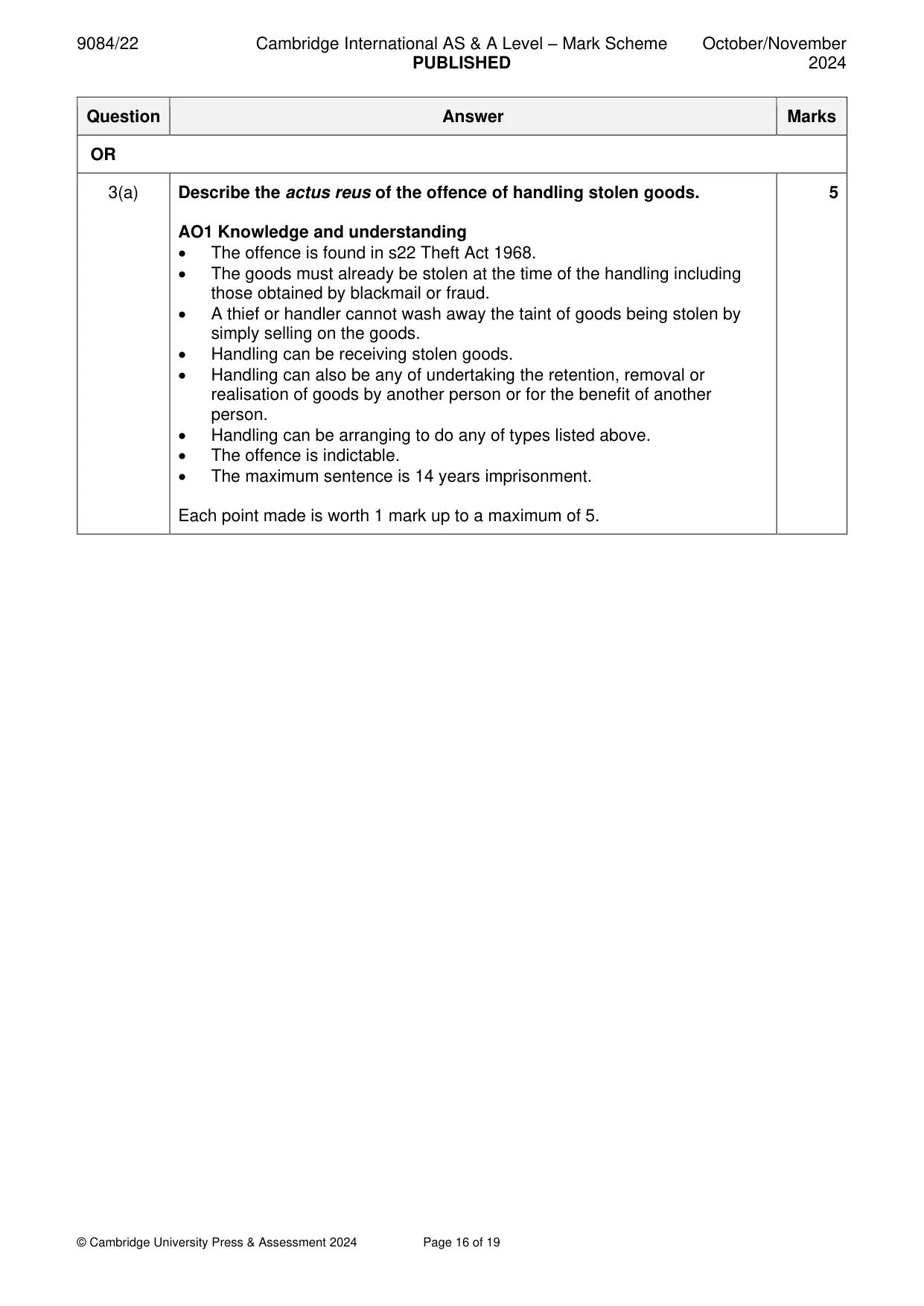 Mark scheme, page 16 of 19