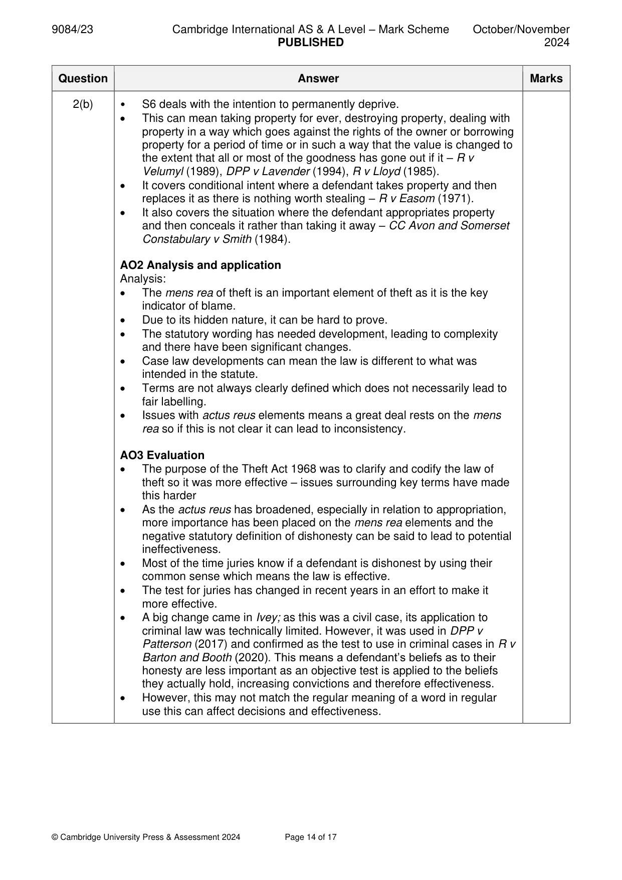 Mark scheme, page 14 of 17