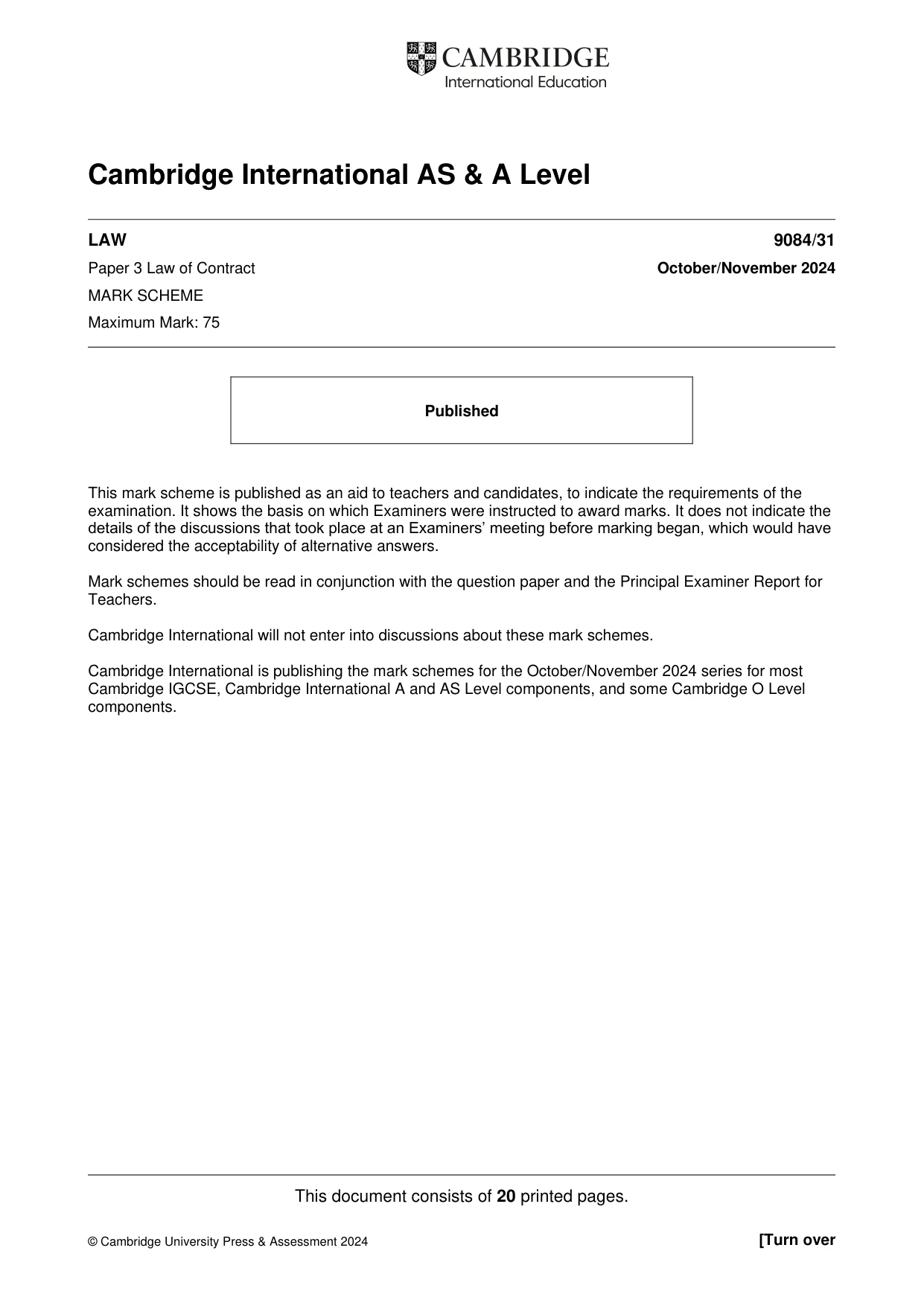 Mark scheme, page 1 of 20