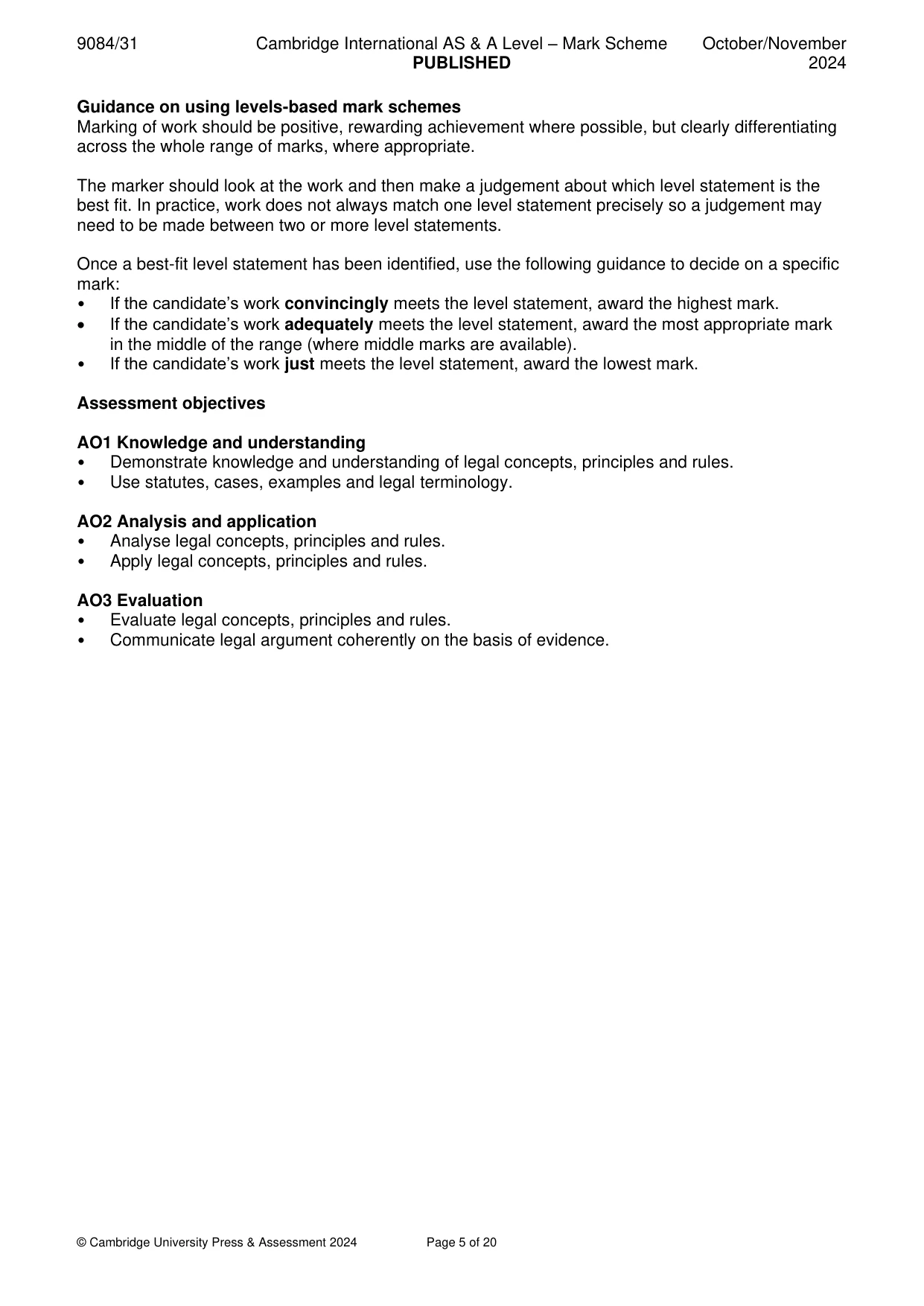 Mark scheme, page 5 of 20