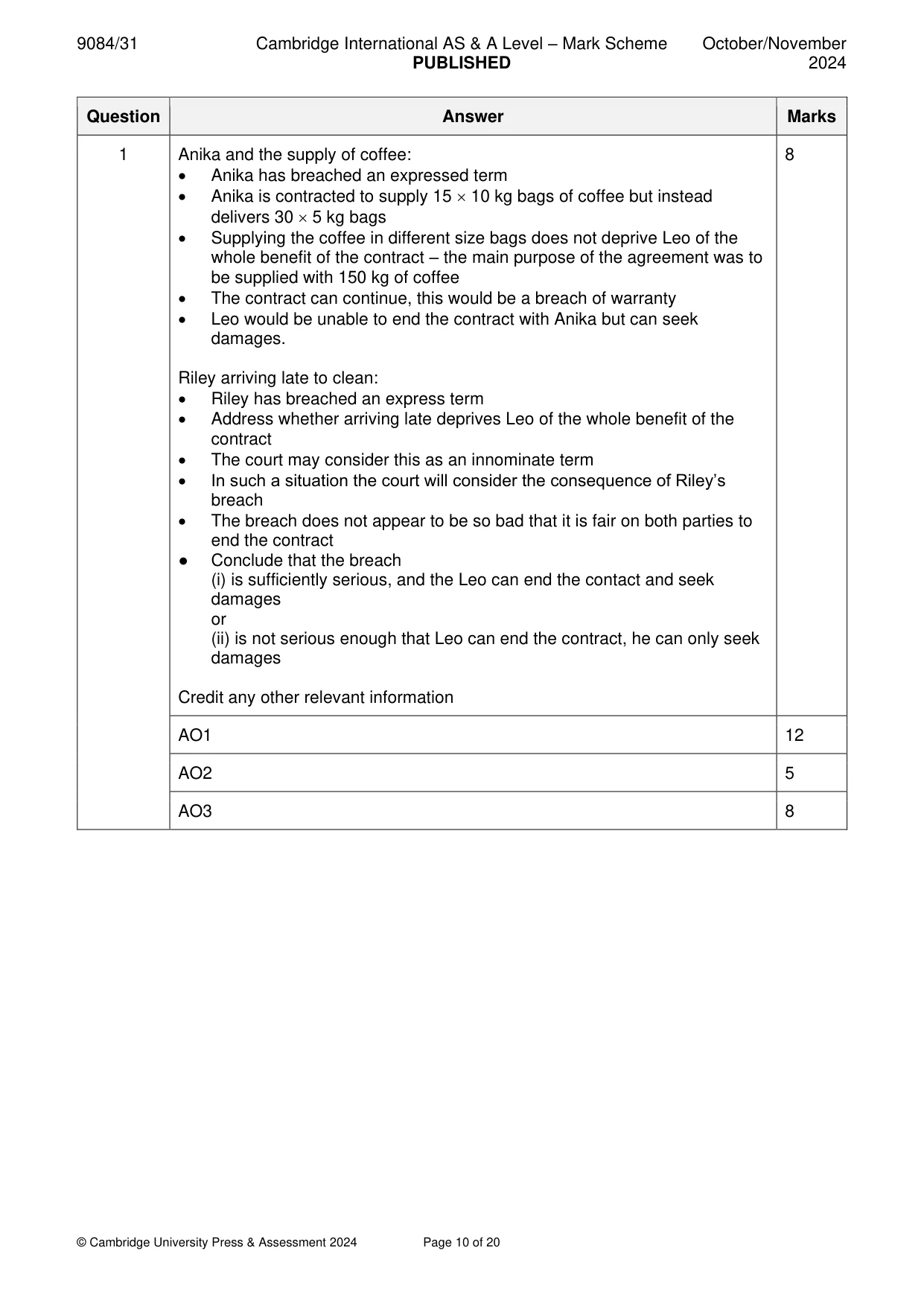 Mark scheme, page 10 of 20