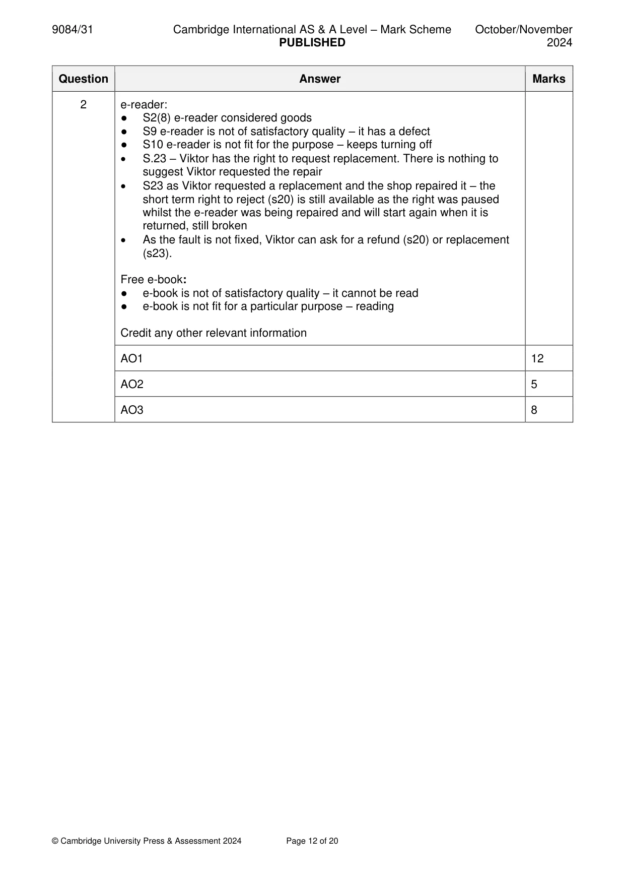 Mark scheme, page 12 of 20