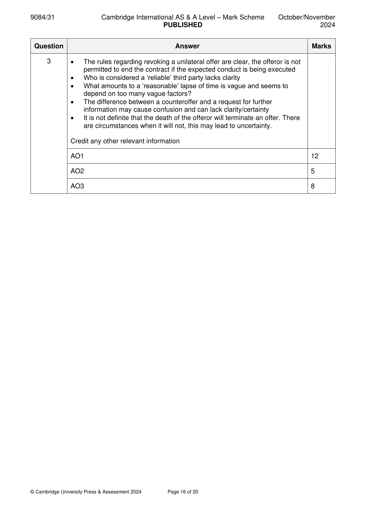 Mark scheme, page 16 of 20