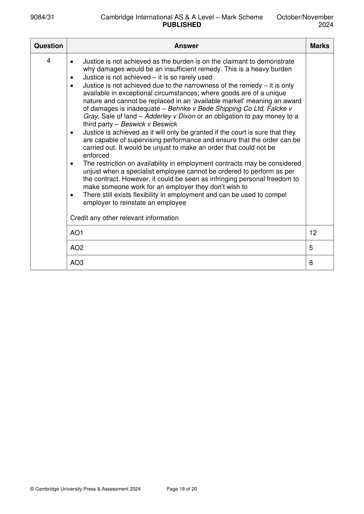 Mark scheme, page 18 of 20