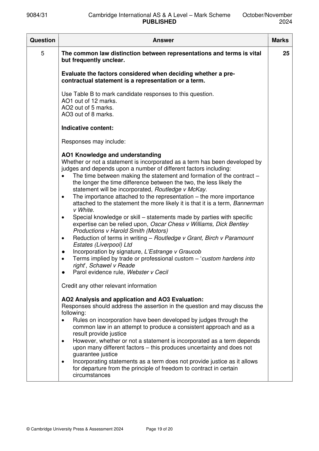 Mark scheme, page 19 of 20