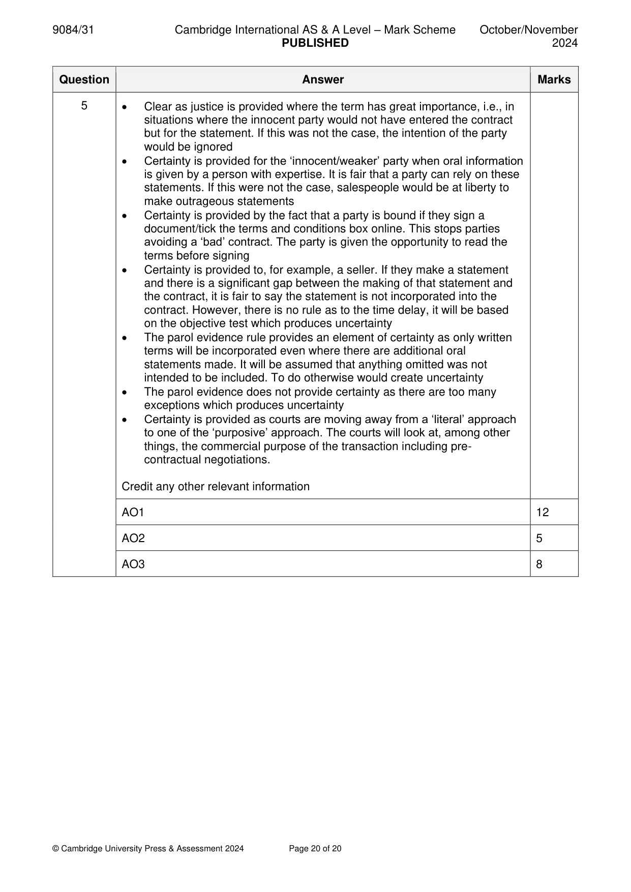 Mark scheme, page 20 of 20