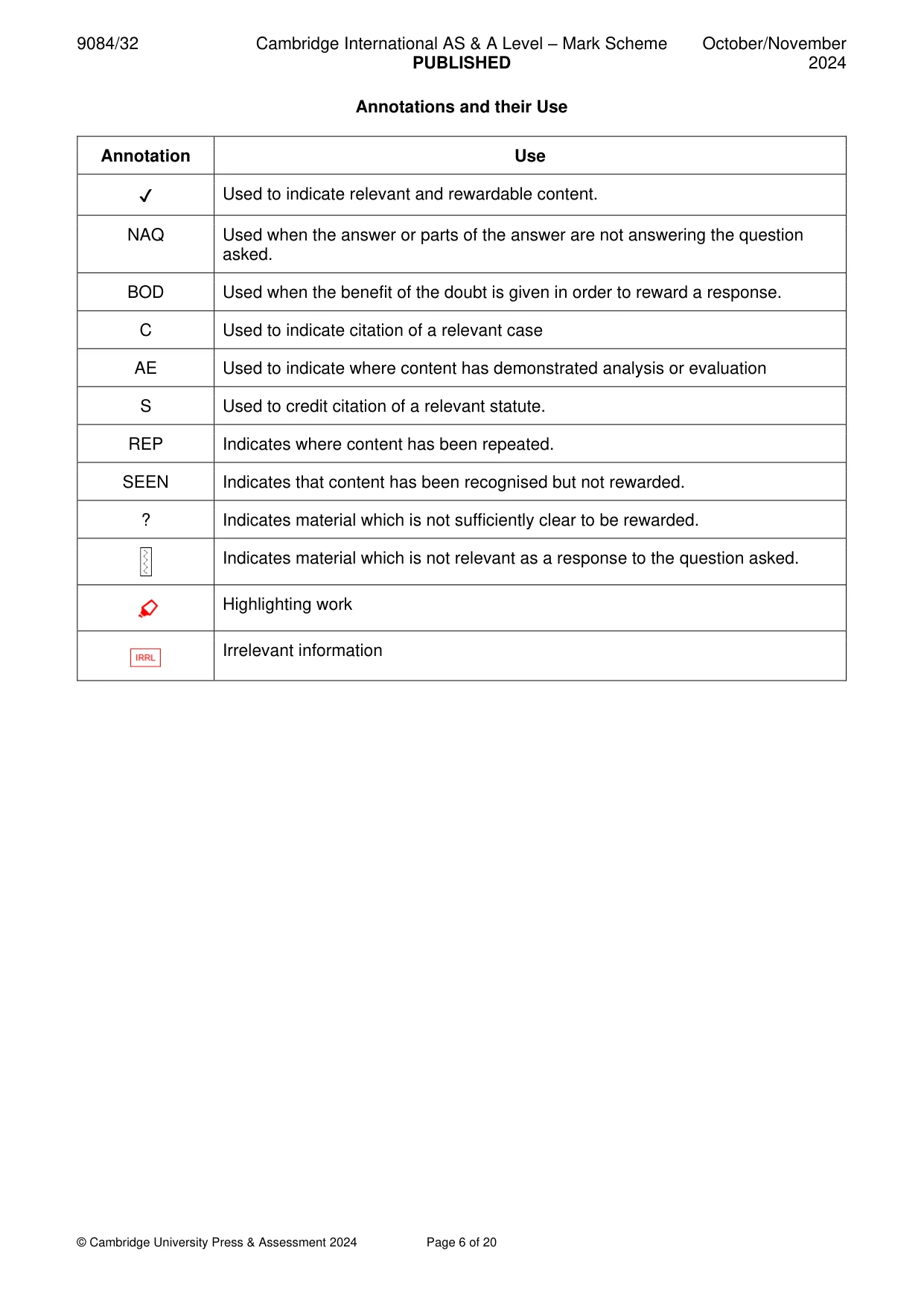 Mark scheme, page 6 of 20