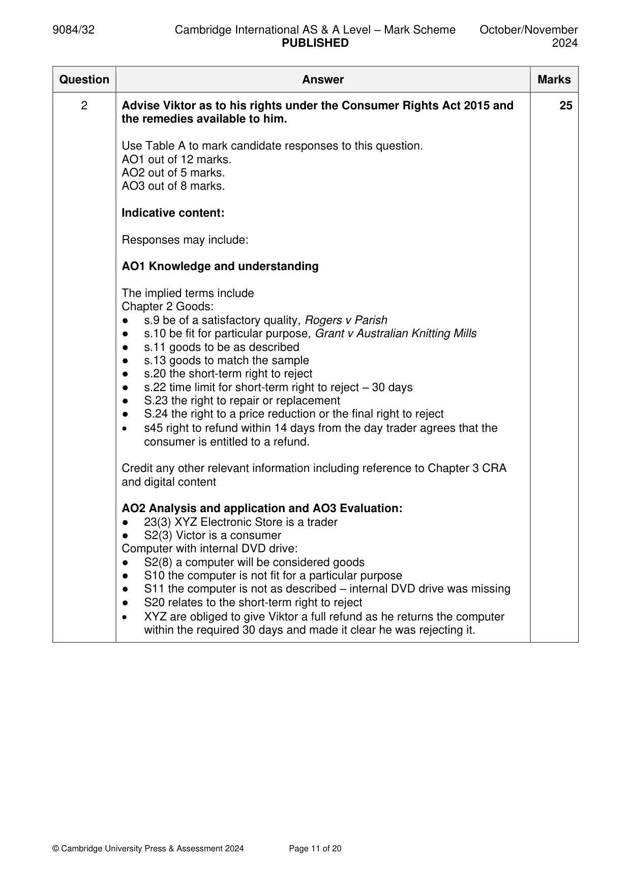 Mark scheme, page 11 of 20