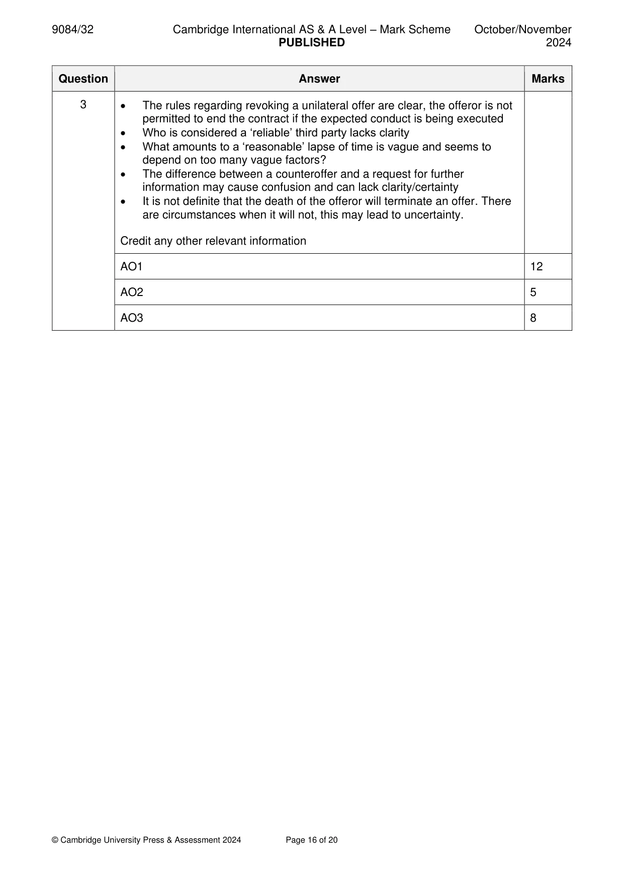 Mark scheme, page 16 of 20