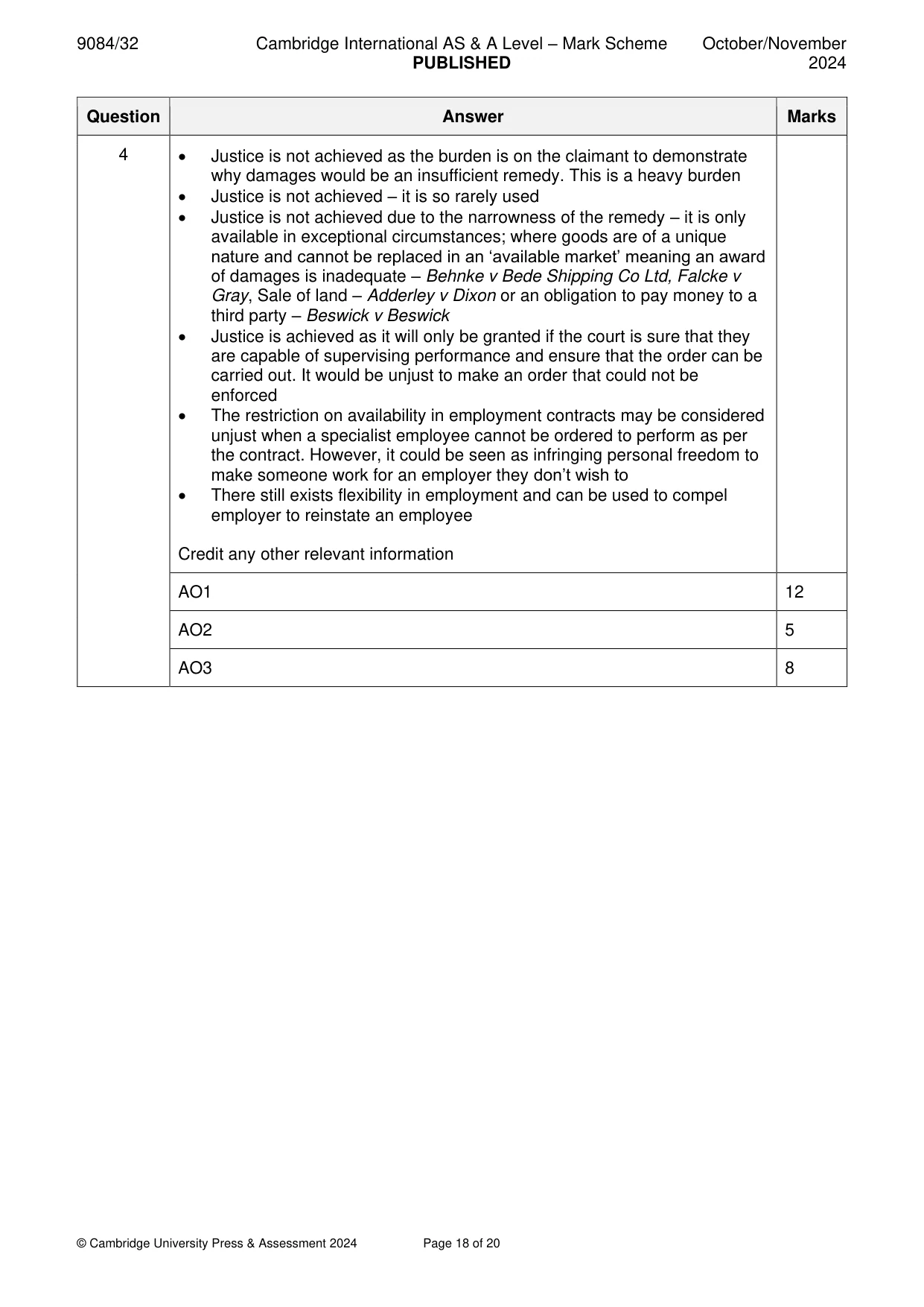 Mark scheme, page 18 of 20
