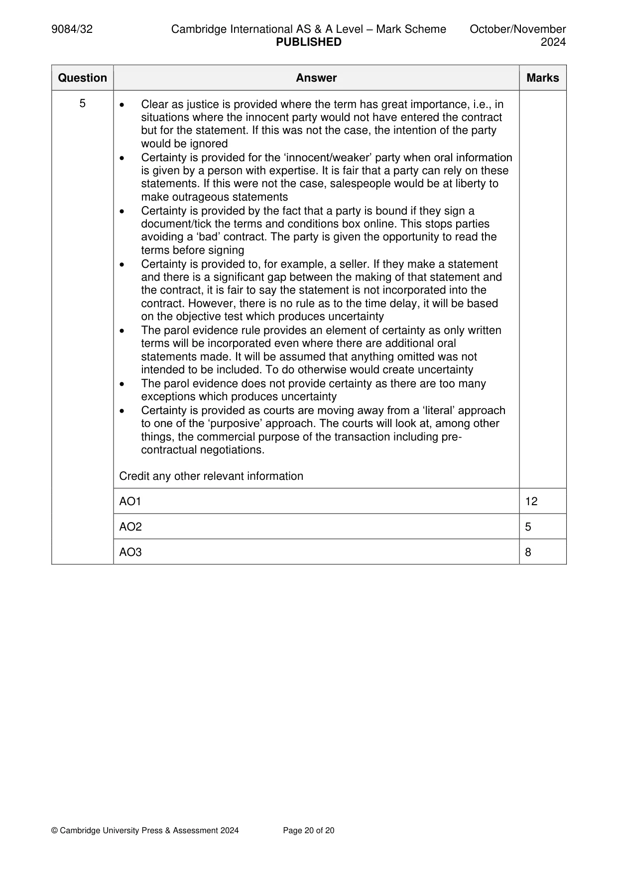 Mark scheme, page 20 of 20
