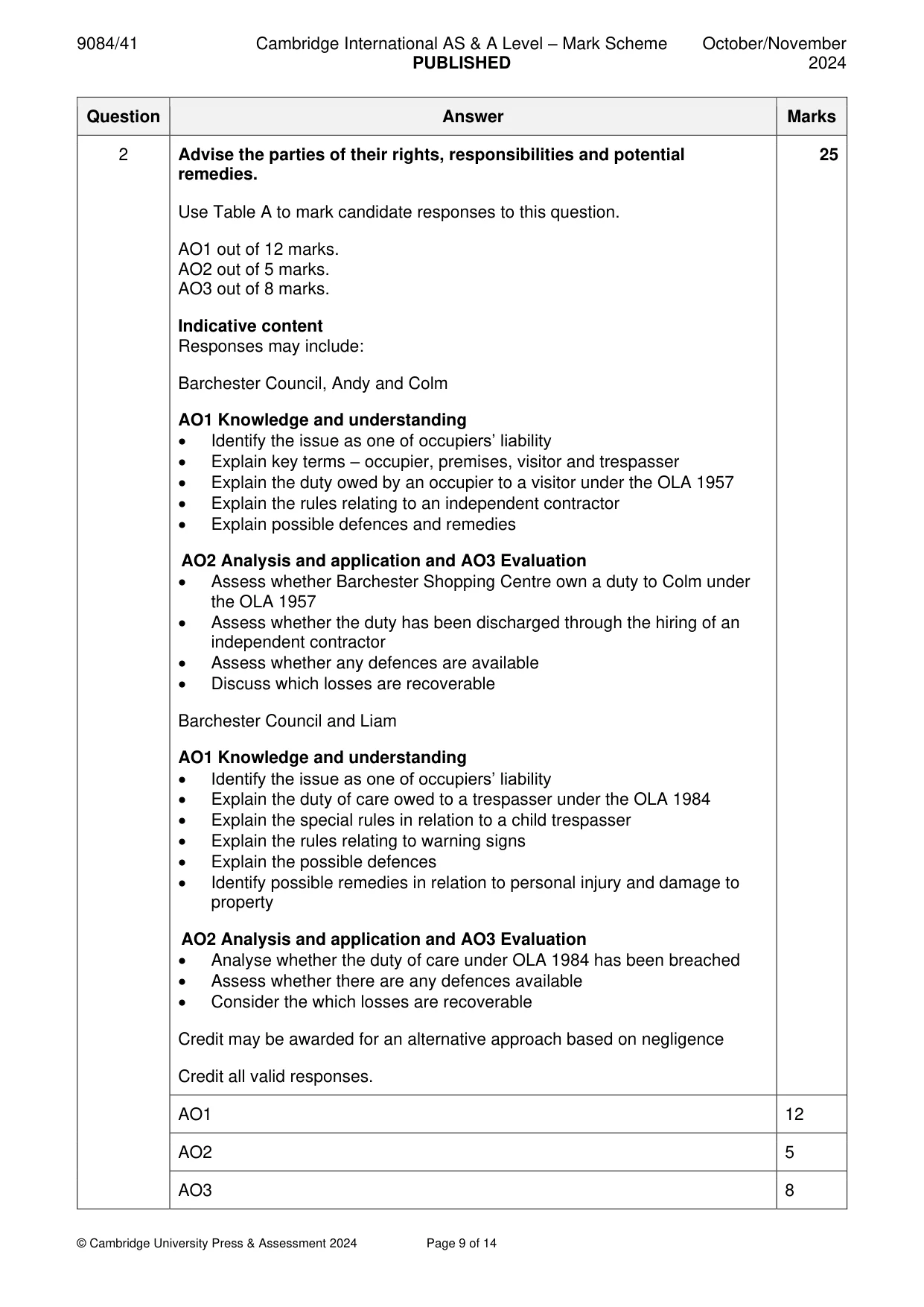 Mark scheme, page 9 of 14