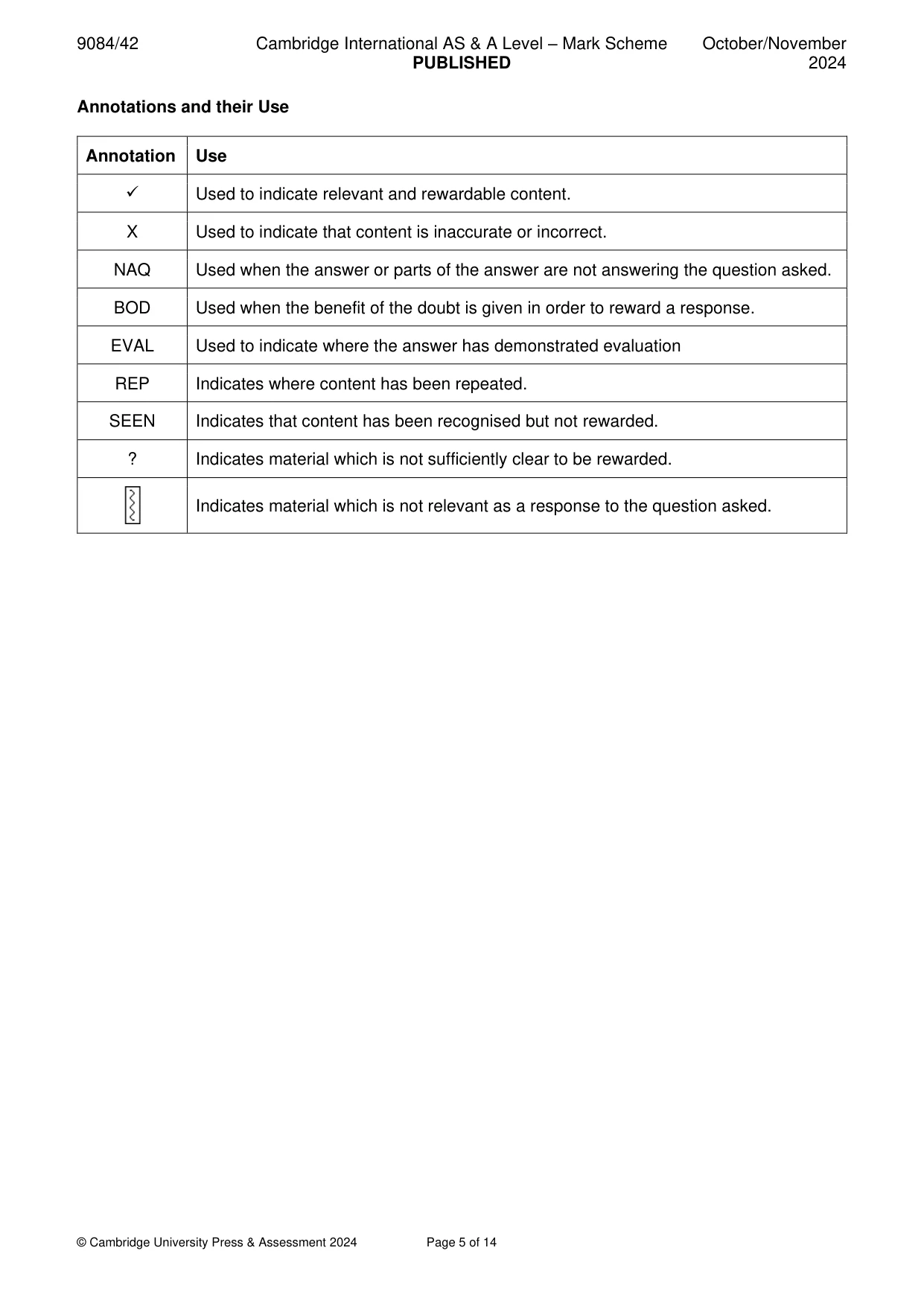 Mark scheme, page 5 of 14