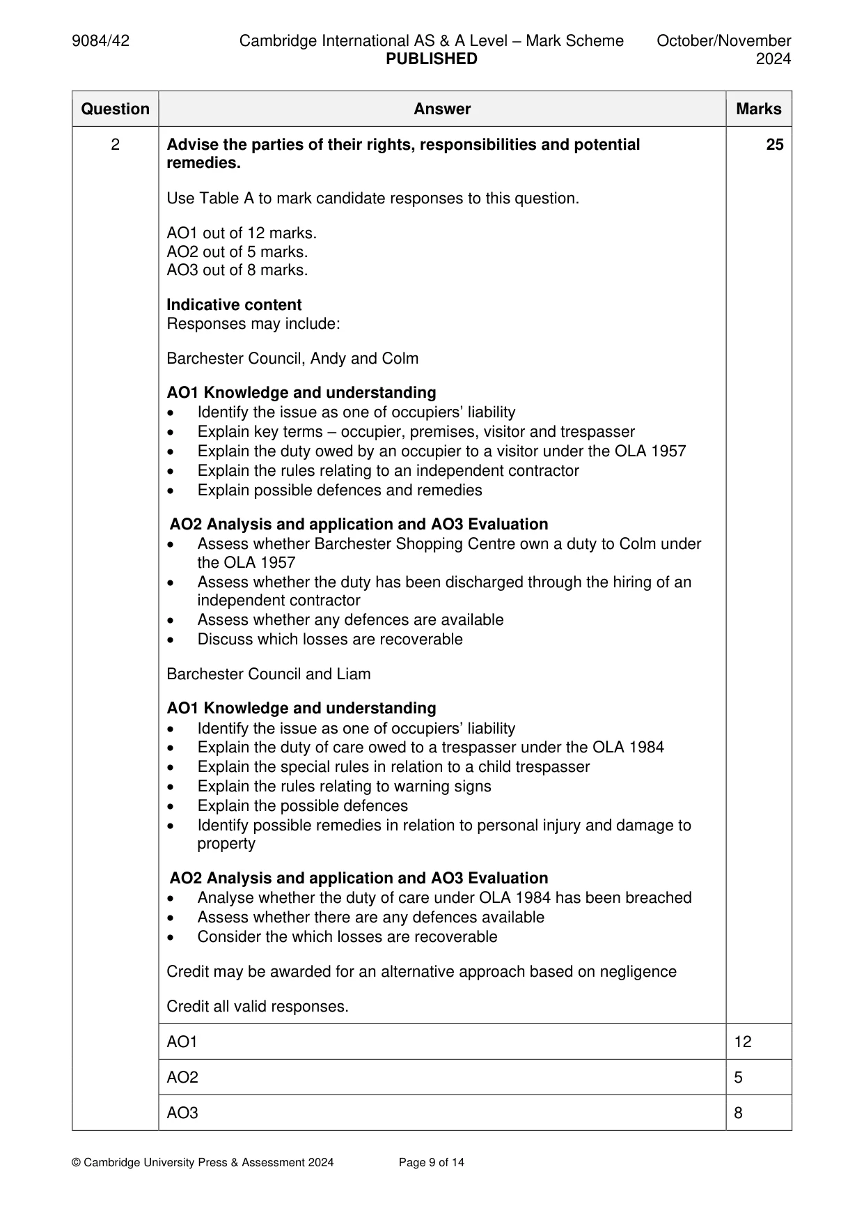 Mark scheme, page 9 of 14